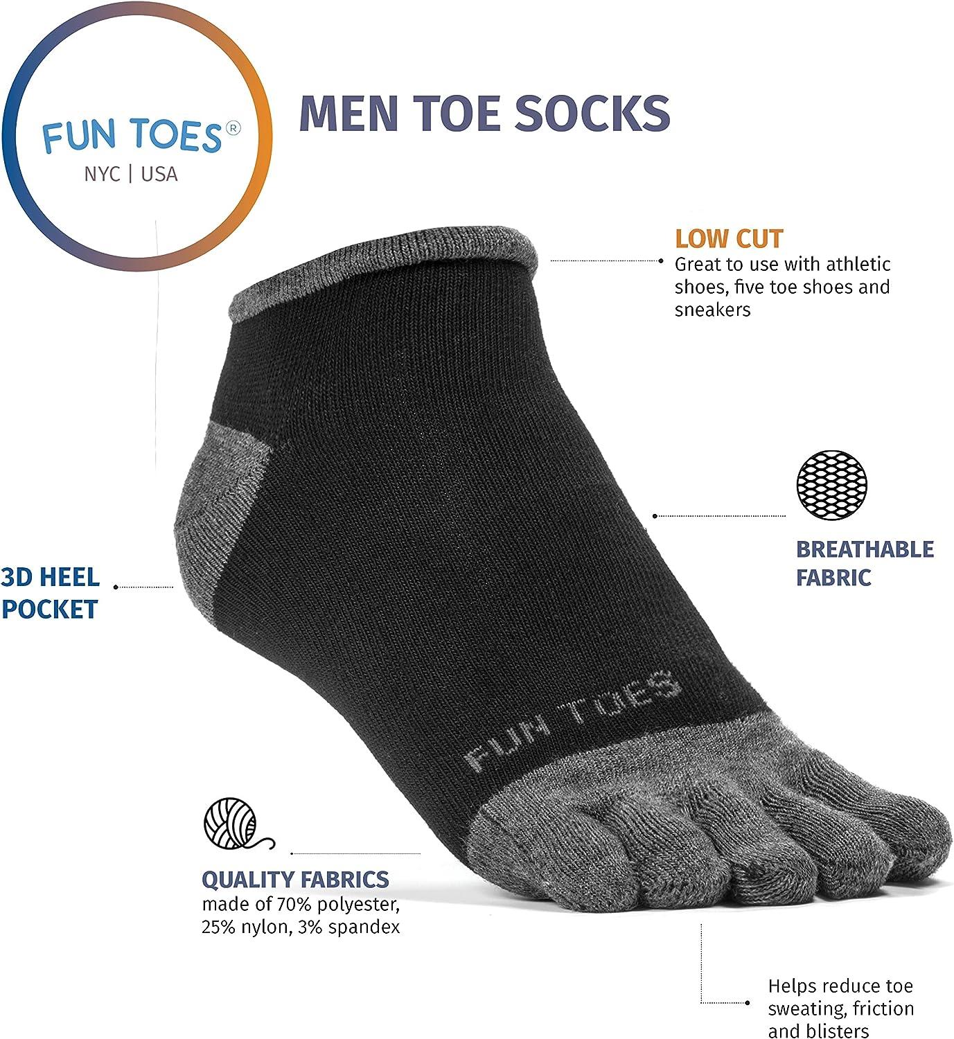 FUN TOES Men's Toe Socks Lightweight Breathable-Value 6 PAIRS