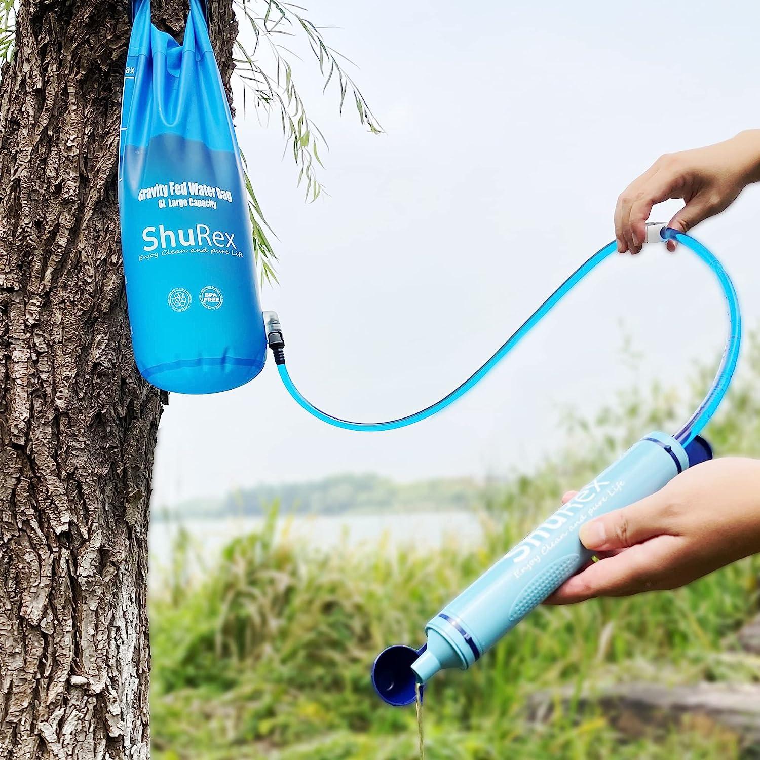 Shurex Gravity-Fed Water Bag for Sawyer Survival Water Filter Straw, 1.5  Gal Large Gravity Water Bladder Compatible with LifeStraw and Other Water  Filter Straw, Foldable, BPA-Free (6L)