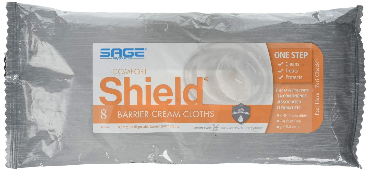 Stryker Sage Comfort Shield Barrier Cream Cloths with Dimethicone 8 Cloths Skin Protectant