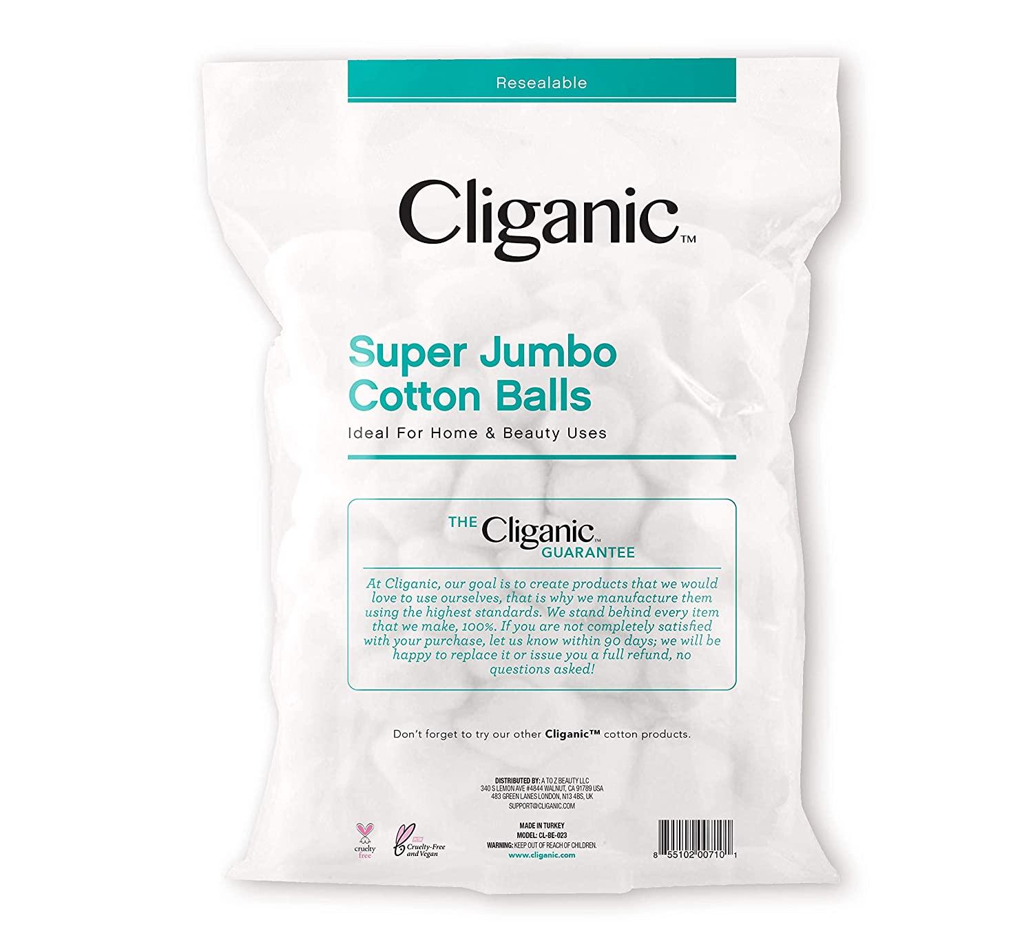 Cliganic Super Jumbo Cotton Balls (200 Count) - Hypoallergenic
