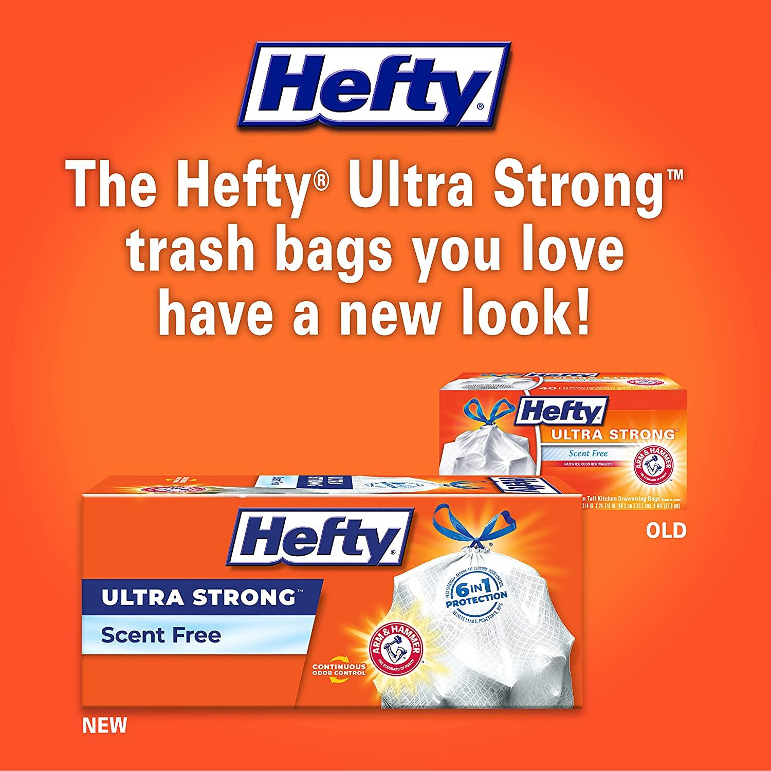 Hefty Ultra Strong Tall Kitchen Trash Bags, Unscented, 13 Gallon, 40 Count  40 Count (Pack of 1)