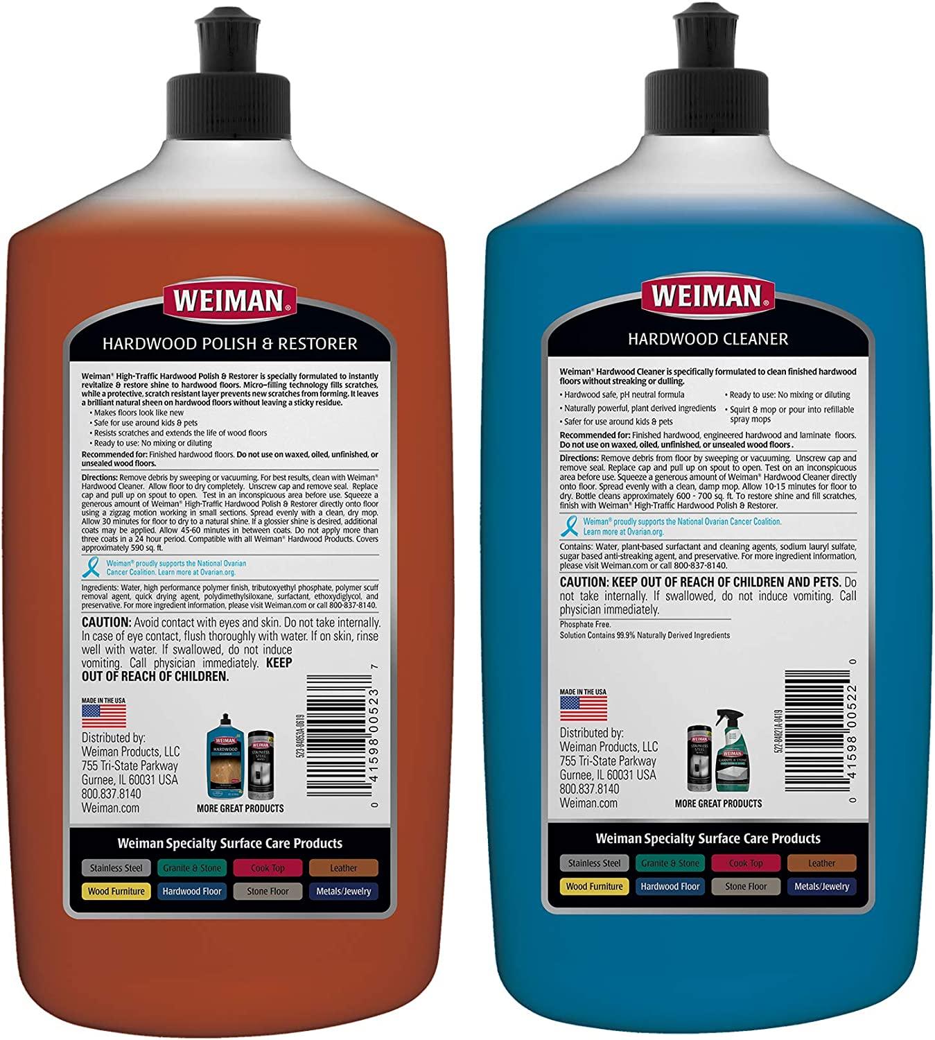 Weiman Hardwood Floor Cleaner and Polish Restorer Combo 2 Pack High