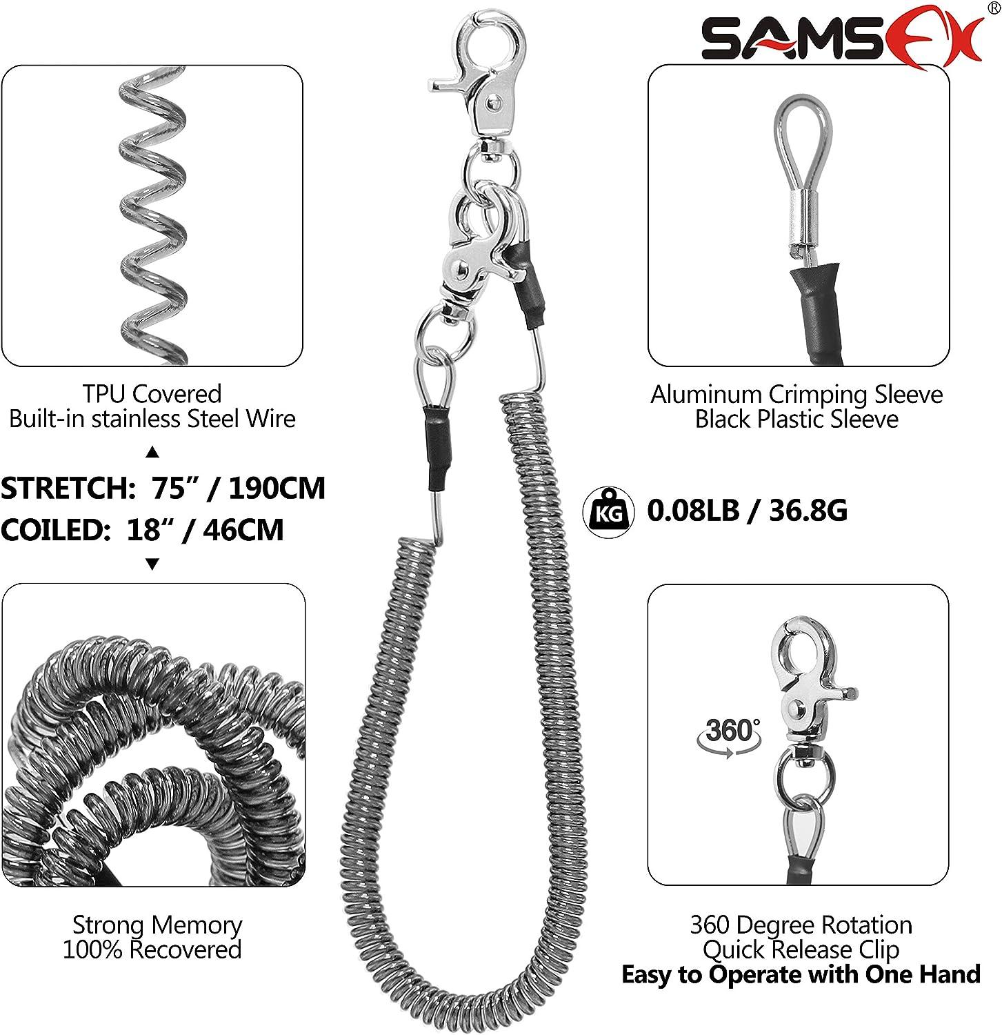 SAMSFX Fishing Strongest Magnetic Net Release Magnet Clip Holder Retractor  with Coiled Lanyard Textured Grip Magnet, Black