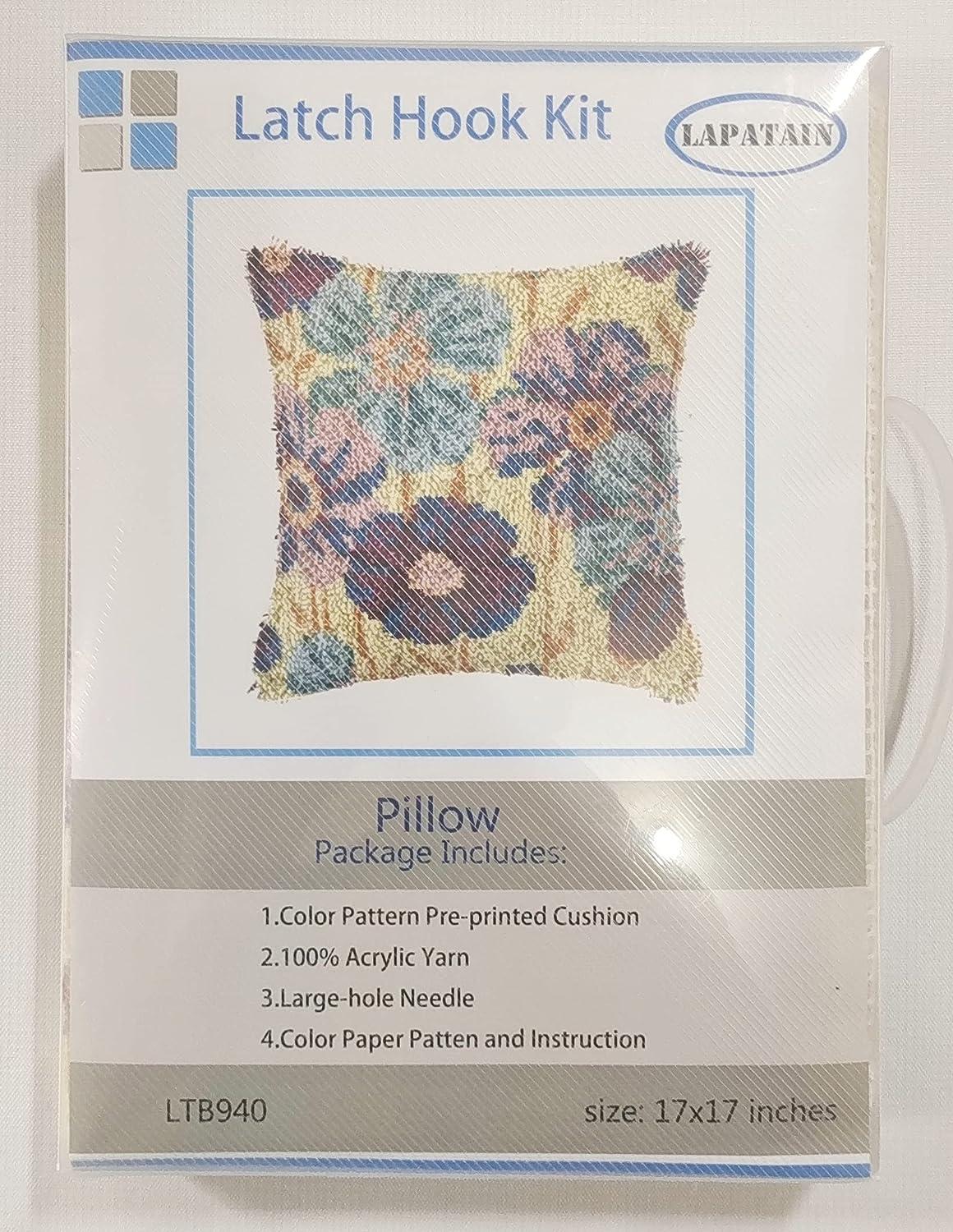 LAPATAIN Latch Hook Kits for DIY Throw Pillow Cover Purple Flowers