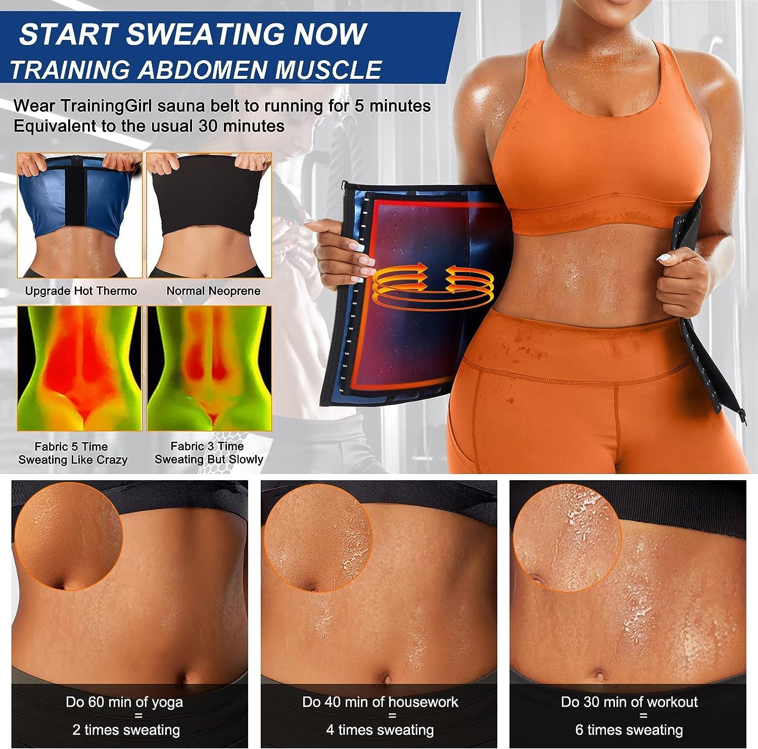 TrainingGirl Women Waist Trainer Trimmer Corset Weight Loss Tummy Wrap Workout  Belt Sweat Belly Band Sports Girdle Sauna Suit Black Medium