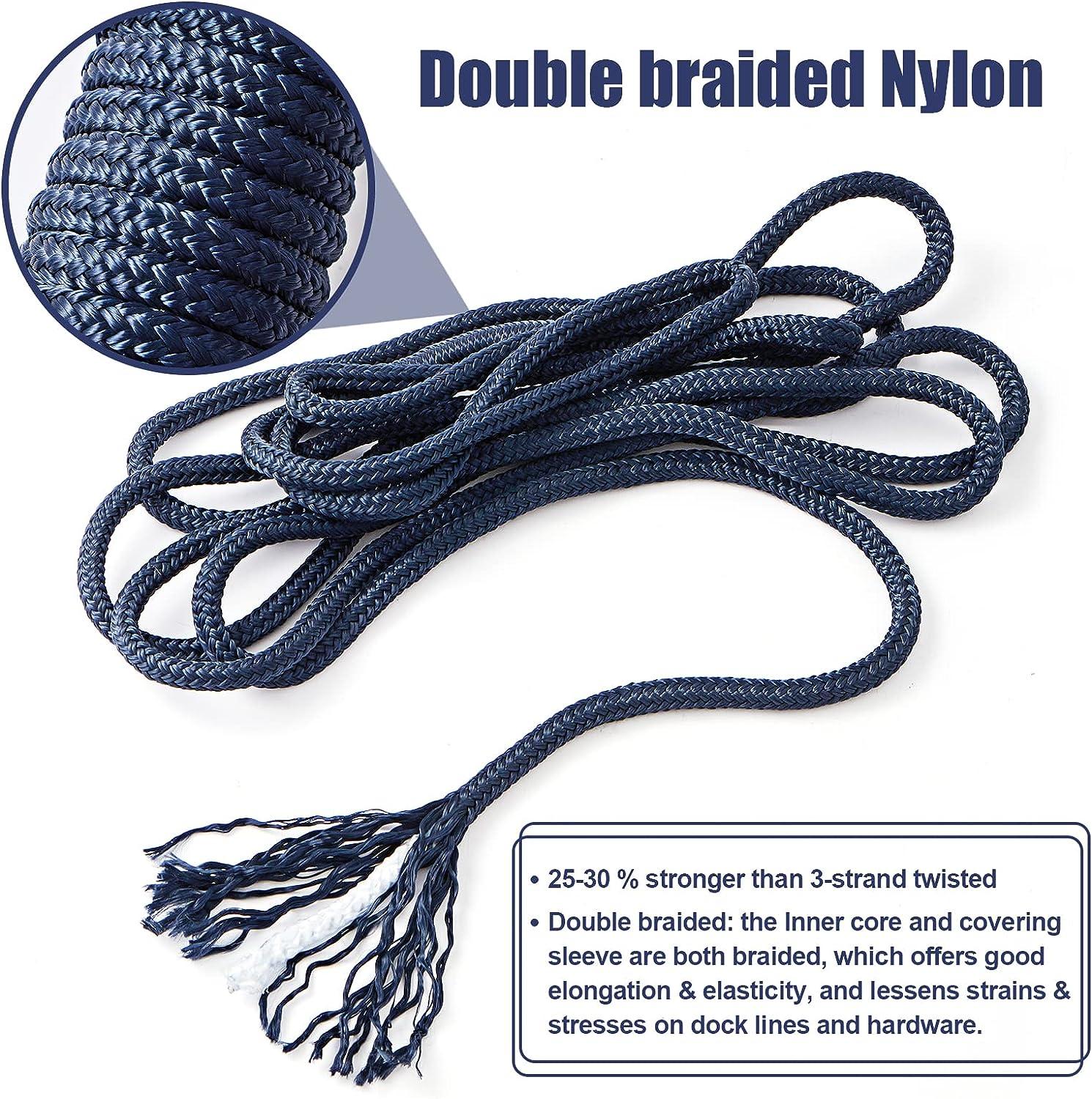 TetherTite Dock Line 1/2 Inch 25 Ft, Marine-Grade Double-Braided Nylon Dock  Line for Boats with 12 Eyelet, Hi-Quality Pre-Shrunk & Heat Stabilized Boat  Docking Rope Mooring Line - 2 Pack Navy Blue