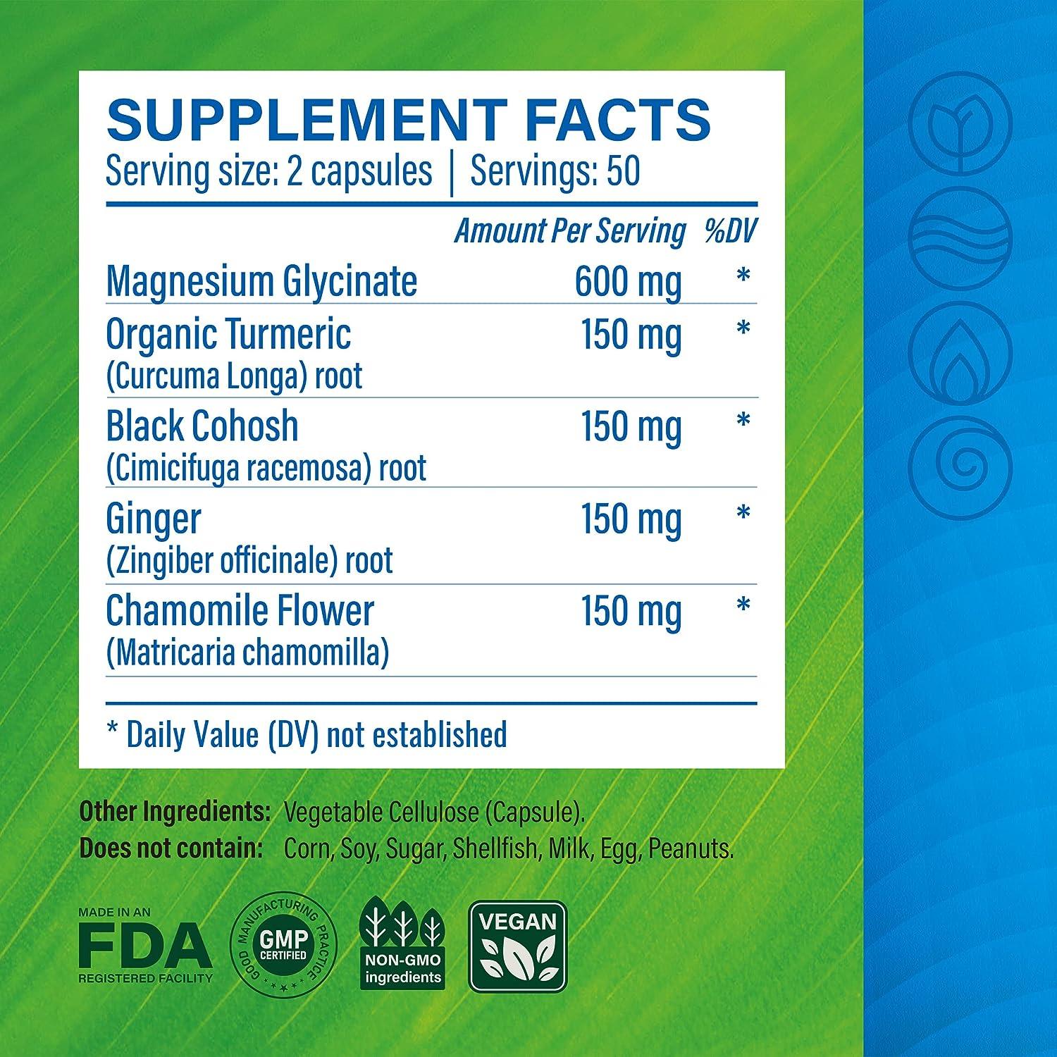 Leg Cramps Supplement Natural Nutritional Support with Magnesium Turmeric Black Cohosh Ginger