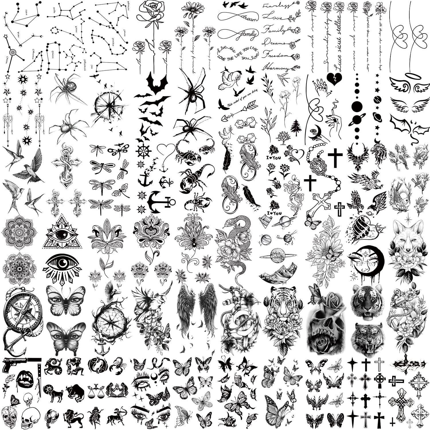Realistic Temporary Tattoos Set - 77 Sheets for Men and Women | Lion ...