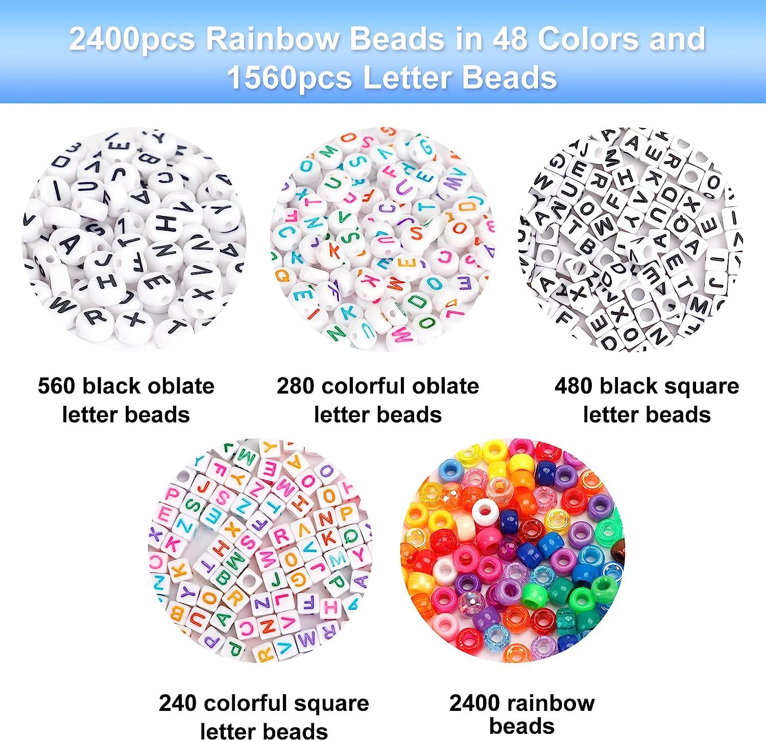 QUEFE 3510pcs 36 Colors, Hair Pony Beads Bulk with Letter Bead, 9mm Rainbow  DIY Kandi Beads Kit for Jewelry Making Bracelets Pearl Transparent and