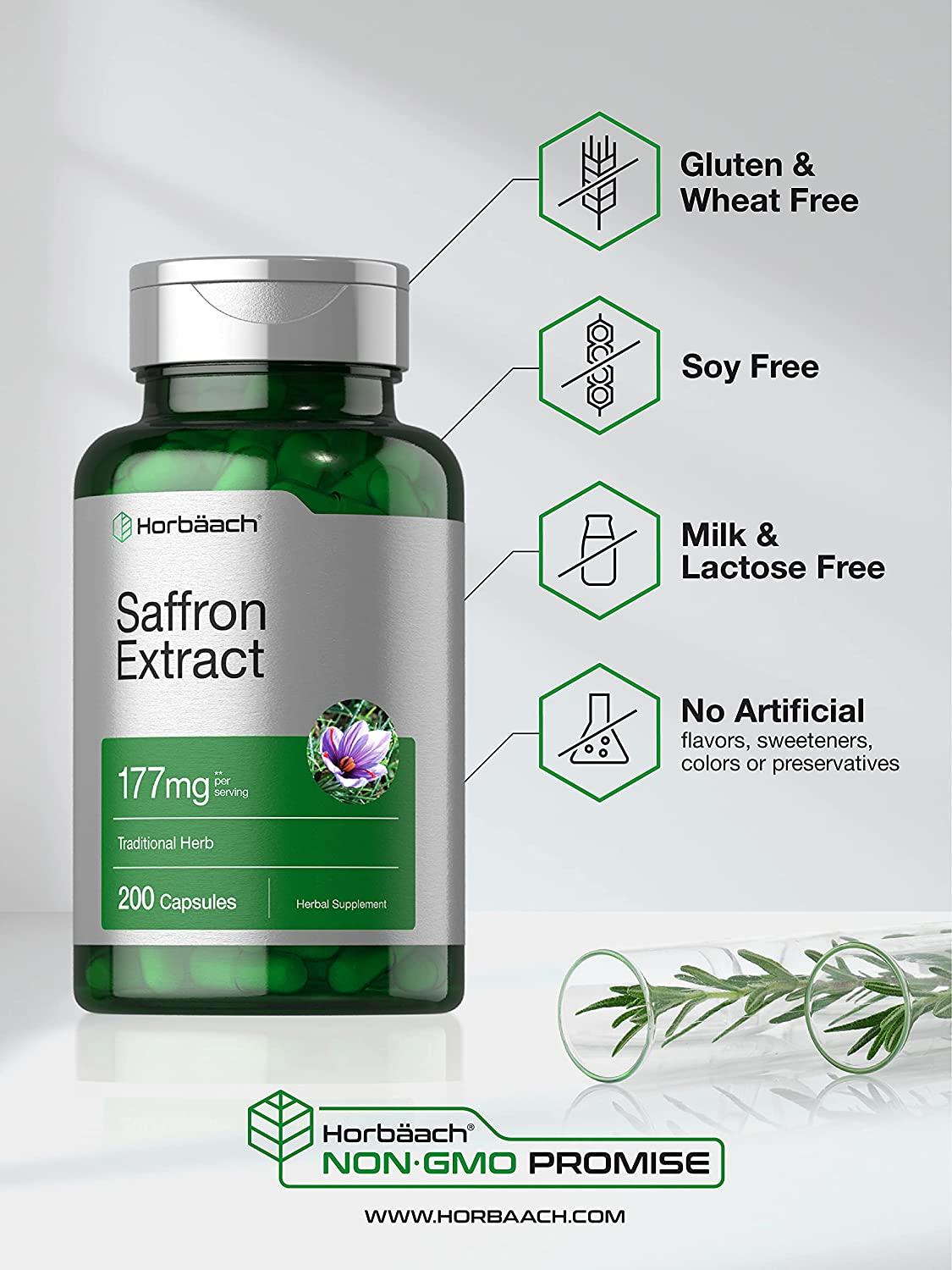 Saffron Extract Capsules 177 mg 200 Count NonGMO, Gluten Free Supplement by Horbaach