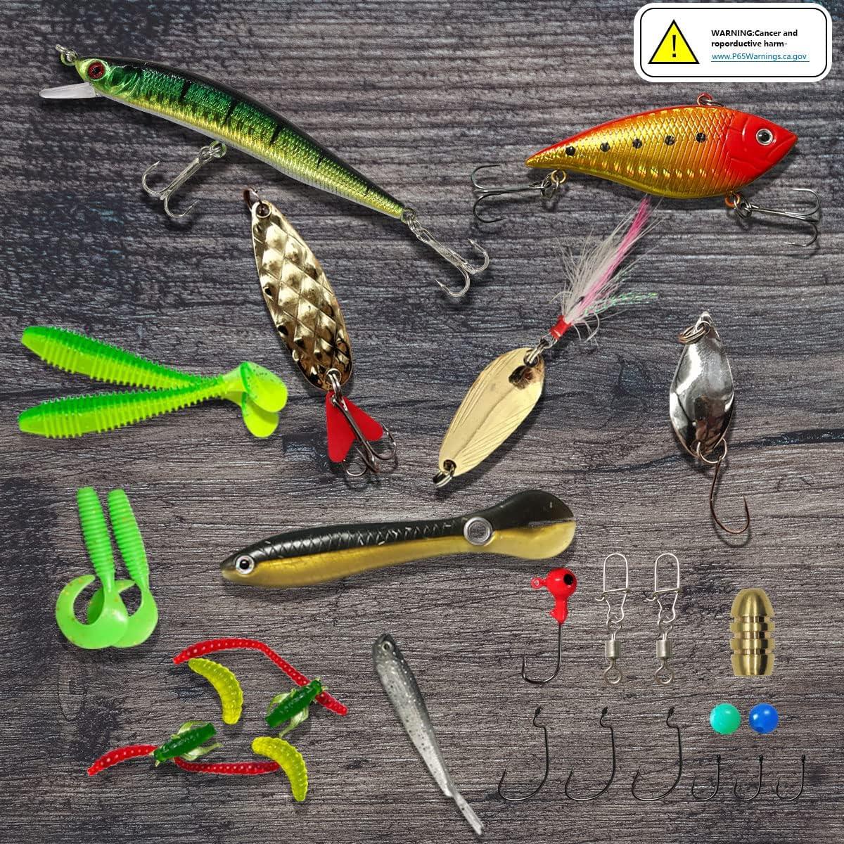 Bass Fishing Lure,65Pcs Soft Worm Bait Fishing Lures Kit with Rubber O  Ring,Artificial Soft Lure Baits for Bass Fishing