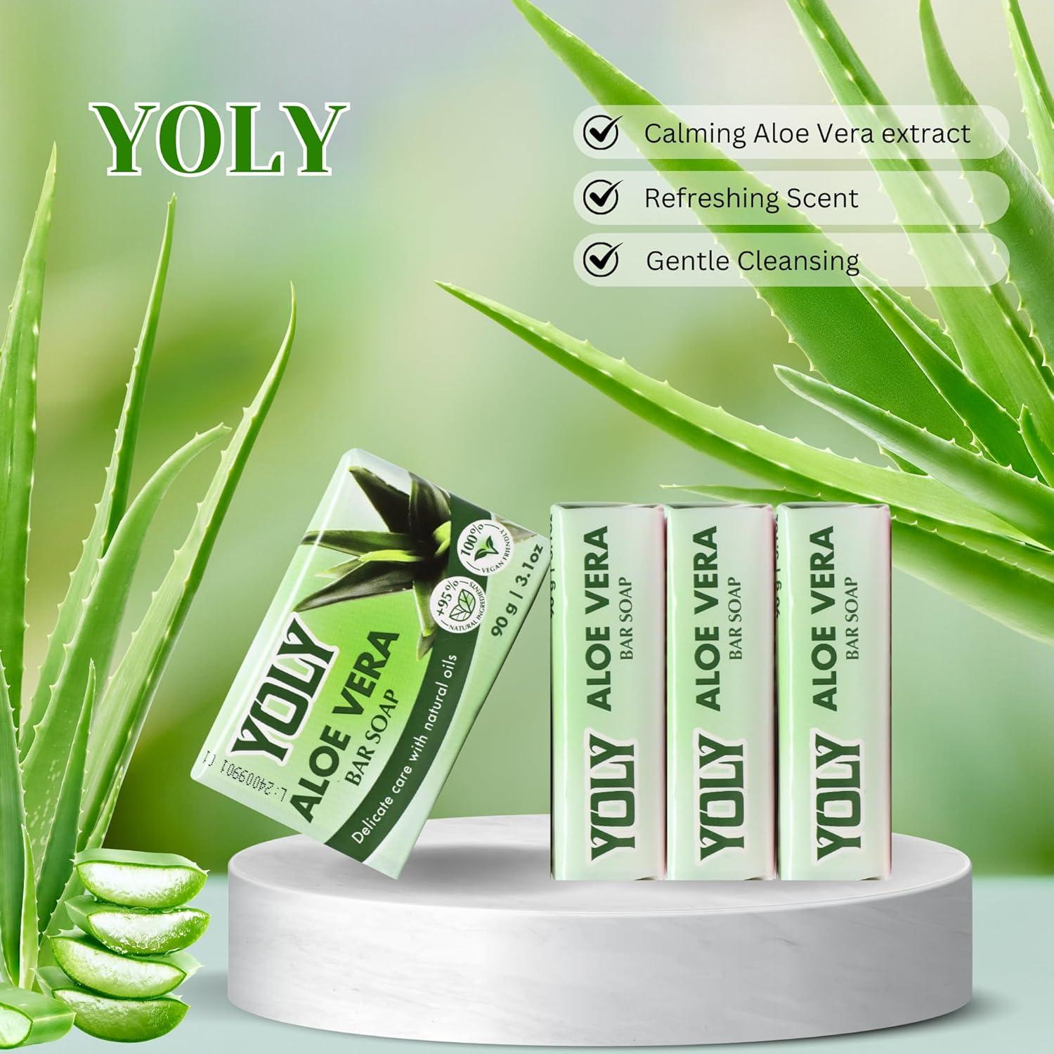 Yoly Aloe Vera Bar Soap (4 Pack) - 95% Natural Vegan-Friendly Moisturizer  for Silky Smooth Skin - Buy Internationally