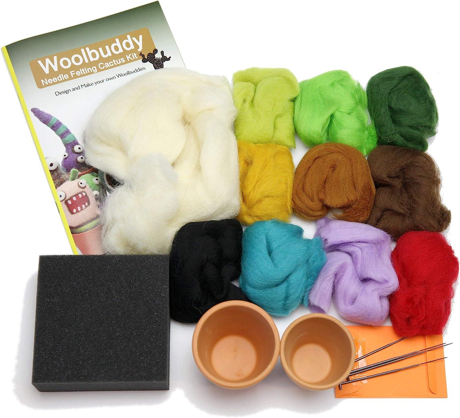 Woolbuddy Needle Felting Kit, Beginner Felting Kit, Felting Tools Included, 40 Colored Felting Wool, Mini Needle Felting Pad, 4 Needle Felting