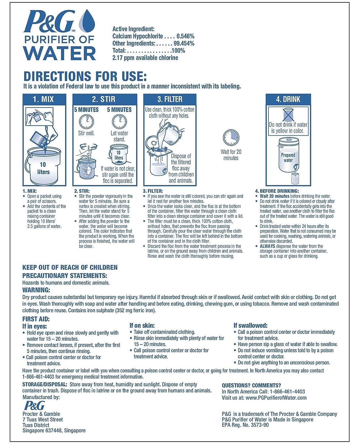 P&G Purifier of Water Portable Water Purifier Packets Emergency