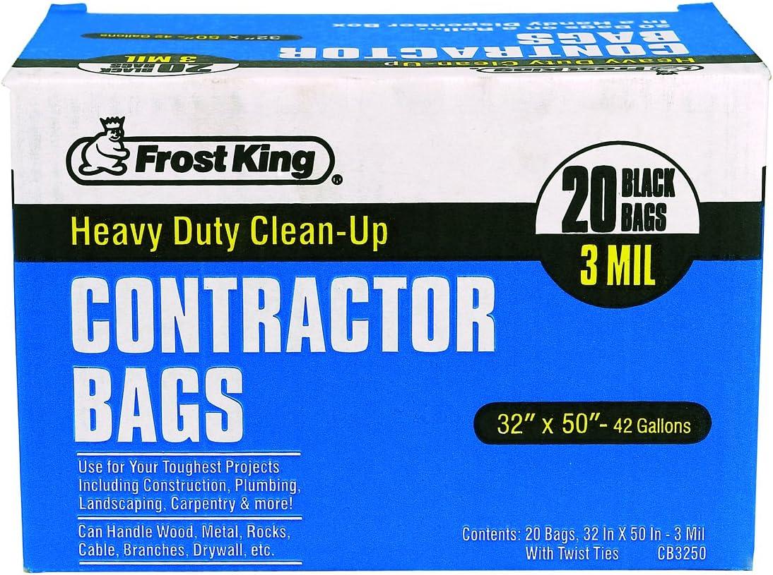 Frost King CB3250 Boxed Heavy Duty Contractor Clean, 32 x 50 x 3 mil, 20  Bags, Black