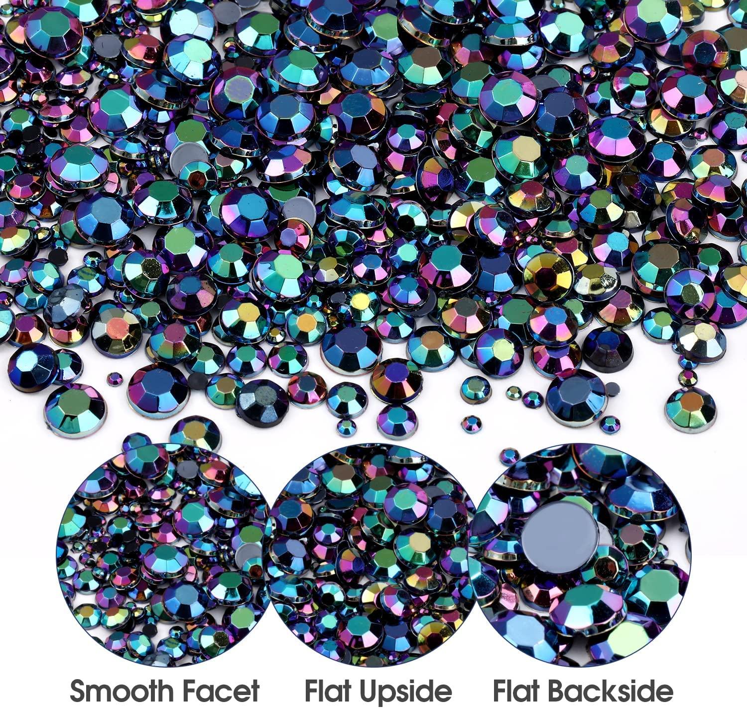 5320 Pieces Flat Back Gems Round Crystal Rhinestones 6 Sizes (1.5-6 mm)  with Pick Up Tweezer and Rhinestones Picking Pen for Crafts Nail Face Art  Clothes Shoes Bags DIY (BlackAB) Black AB
