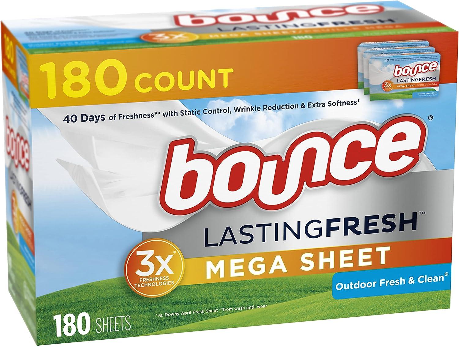 Bounce Dryer Sheets, 180 Sheets, Outdoor Fresh Scent Fabric Softener Sheets
