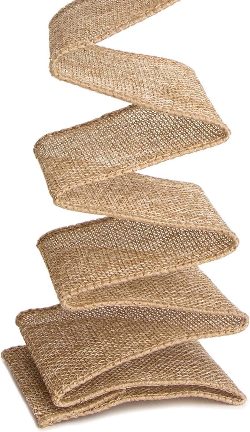 Ribbli Burlap Wired Edge Ribbon,1-1/2 Inch x 10 Yard,Natural,Solid for Big  Bow,Wreath,Tree, Outdoor Decoration