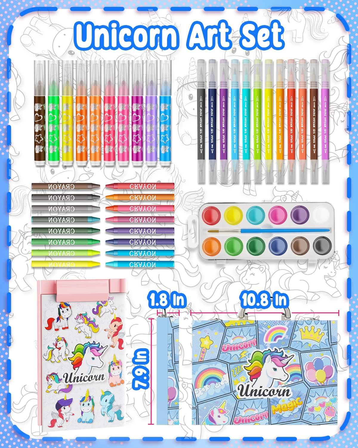 Unicorns Gifts for Girls - Exquisite Art Case Set - Painting Drawing  Coloring Art Kit for Kids - Art Supplies with Washable Markers Dual-Tip  Pens Watercolor Crayon Coloring Book Sketch Pad Blue