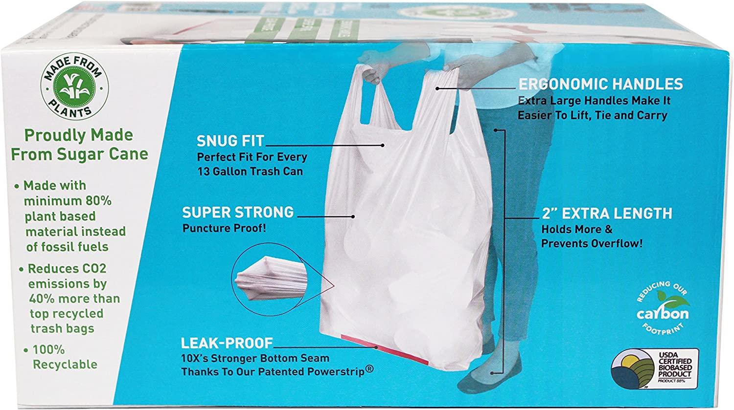 Plant Based Hippo Sak Tall Kitchen Bags with Handles, 13 Gallon (90