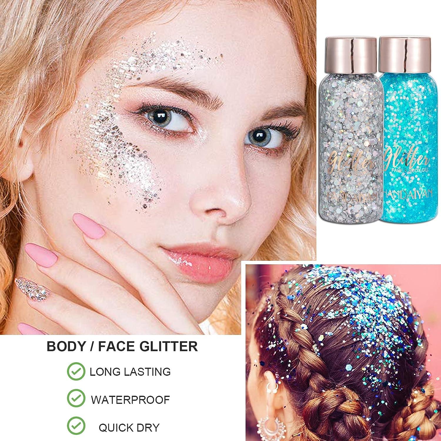  Holographic Body Glitter Gel for Body Face Hair Lip Makeup,  Sparkling Glitter Long-Lasting Waterproof Liquid Sequins for Women Girls  Perfect for Music Festival Halloween Concerts Art Party(04) : Beauty 
