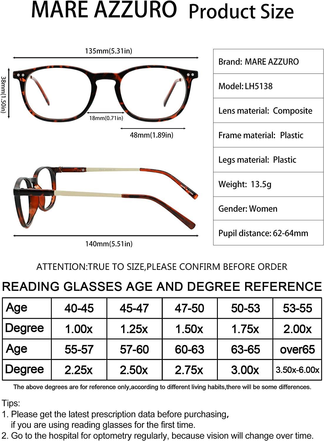 MARE AZZURO Round Reading Glasses for Women Trendy Readers