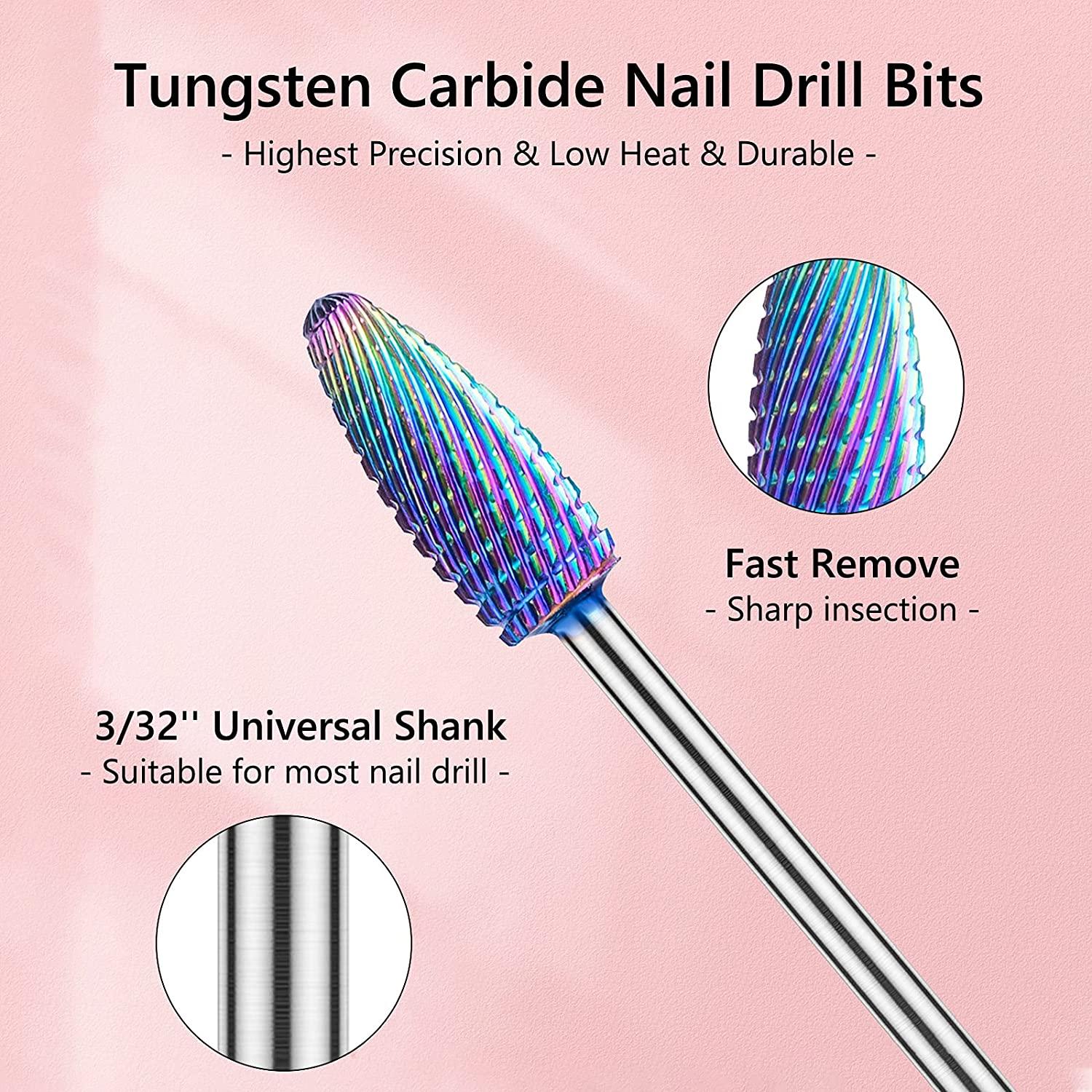 MelodySusie Nail Drill Bits Set, 10pcs Tungsten Carbide Nail Bits for