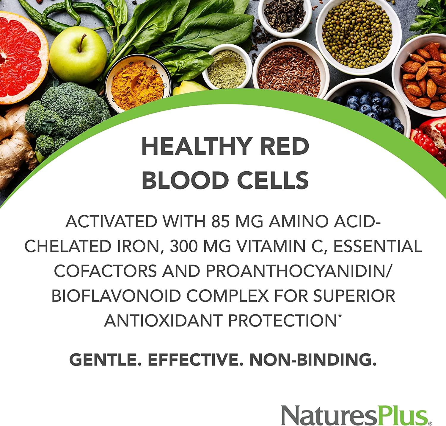 NaturesPlus Hema-Plex Iron - 60 Slow-Release Tablets - 85 Mg Chelated Iron - Total Blood Health - With Vitamin C & Bioflavonoids - Non GMO, Vegetarian & Gluten Free - 60 Servings - View #4