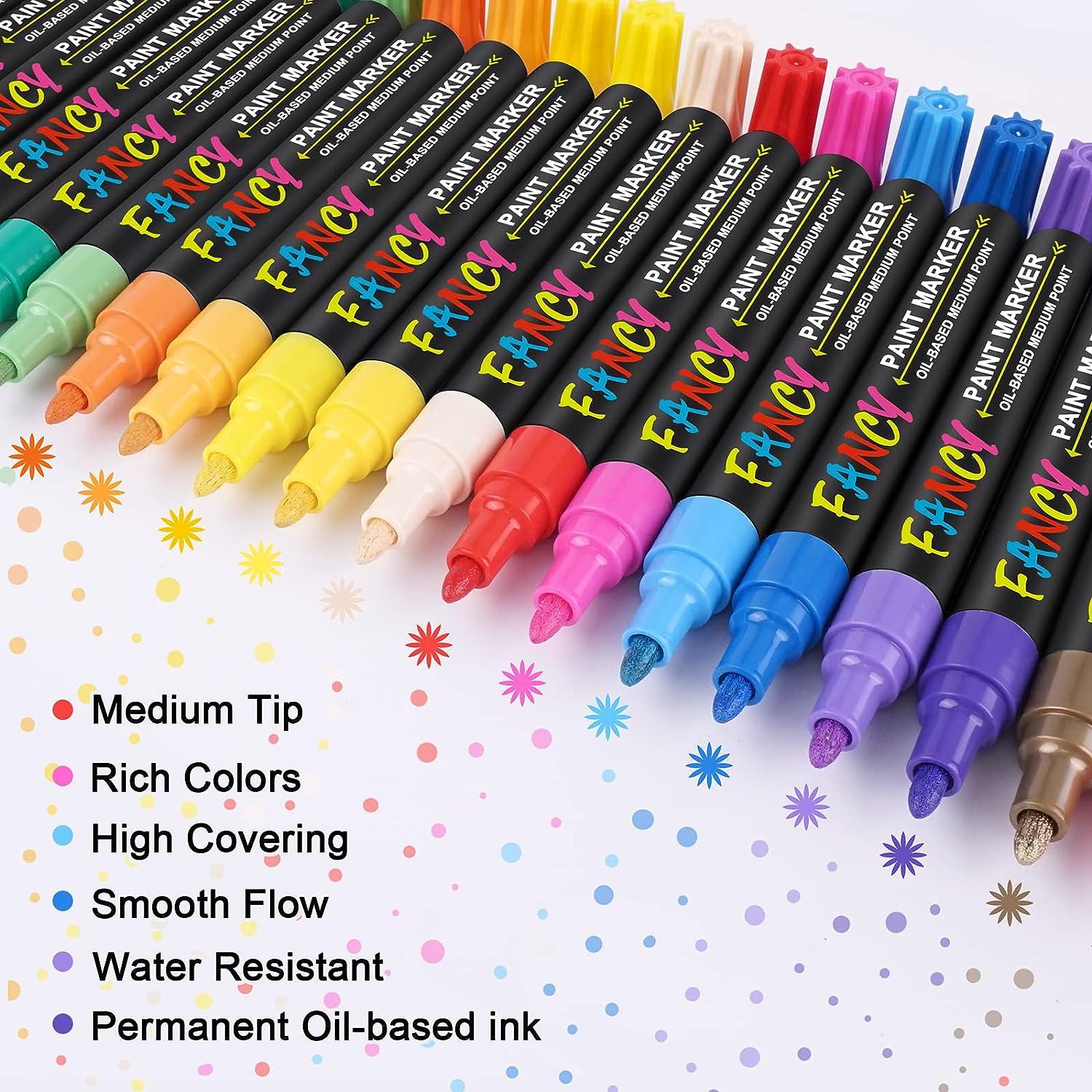 IVSUN Paint Pens Paint Markers, 20 Colors Oil-Based Waterproof Paint Marker Pen Set, Never Fade Quick Dry and Permanent, Works on Rocks Painting, Wood
