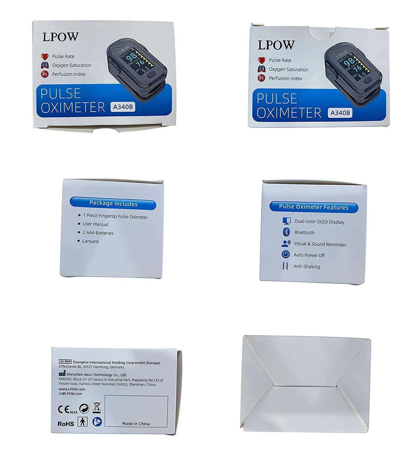 LPOW Bluetooth Pulse Oximeter Fingertip, OLED Display, Blood Oxygen