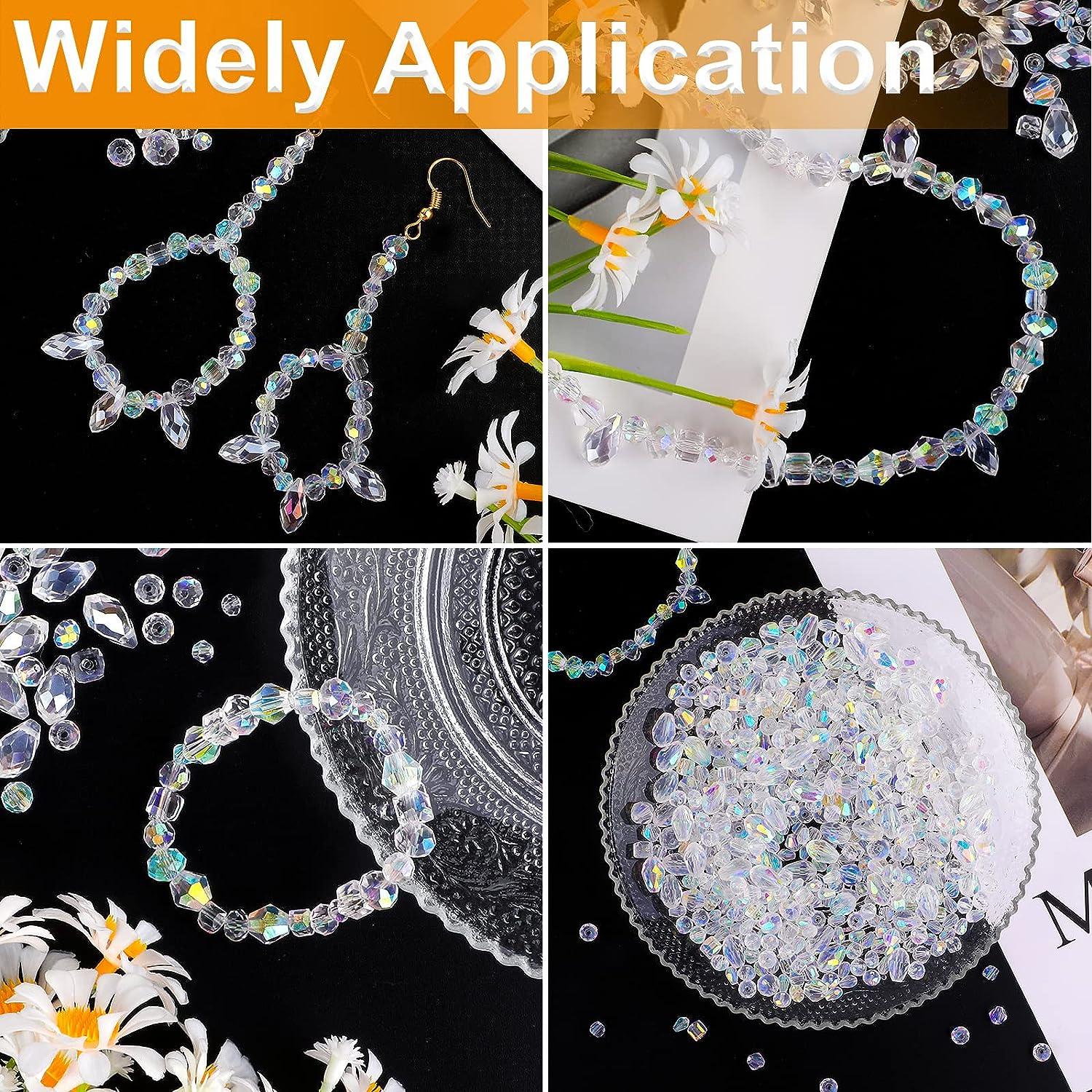 Crystal Beads, 500 Pcs Glass Beads, Assorted Bicone Crystal Beads for  Jewelry Making, Rondelle Iridescent Beads with Trasnparent Storage Box for  DIY