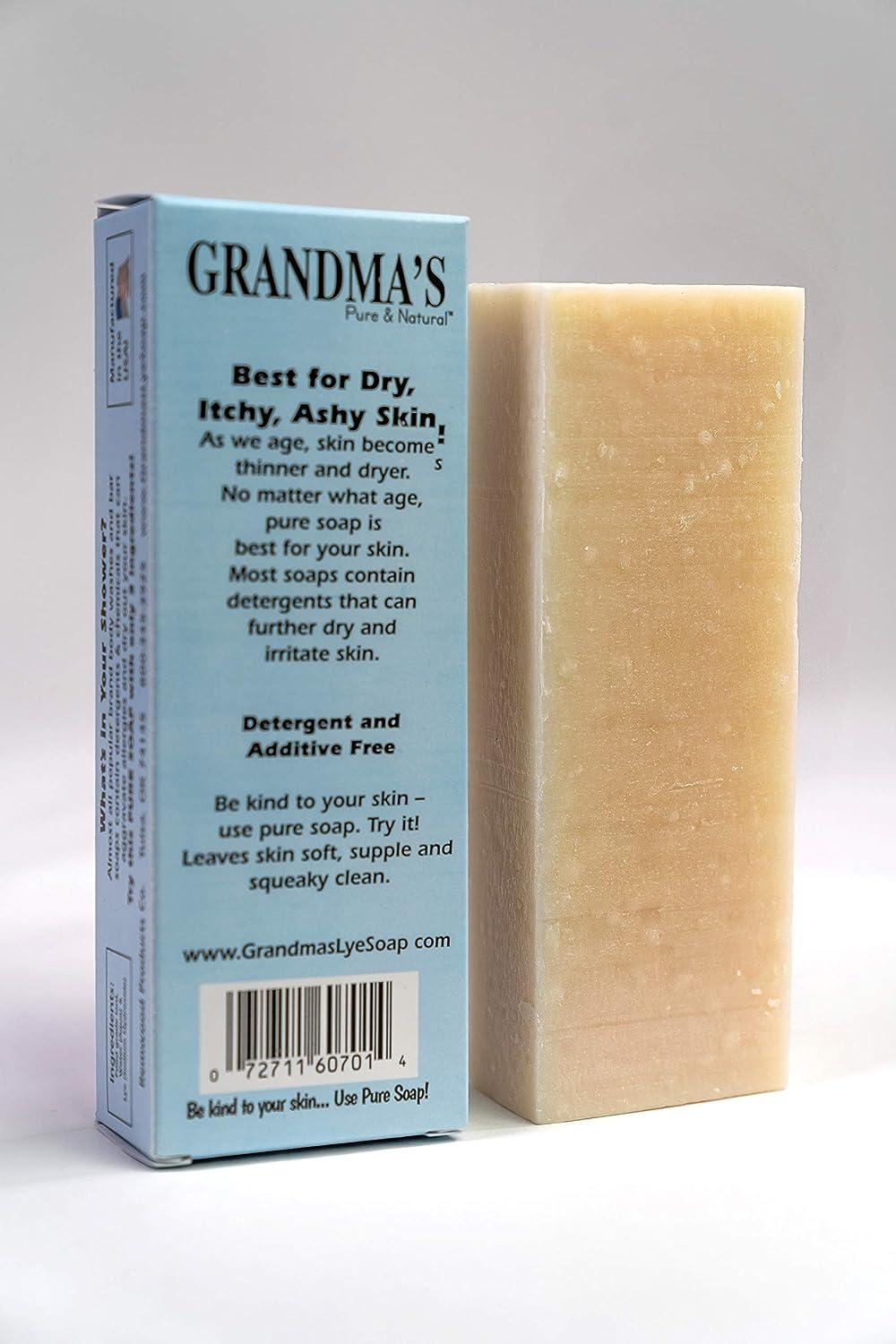 Grandma's Pure Lye Soap Bar - 12.7 ounce Large Unscented Face & Body Soap  Bar Cleans with No Detergents Dyes or Fragrances
