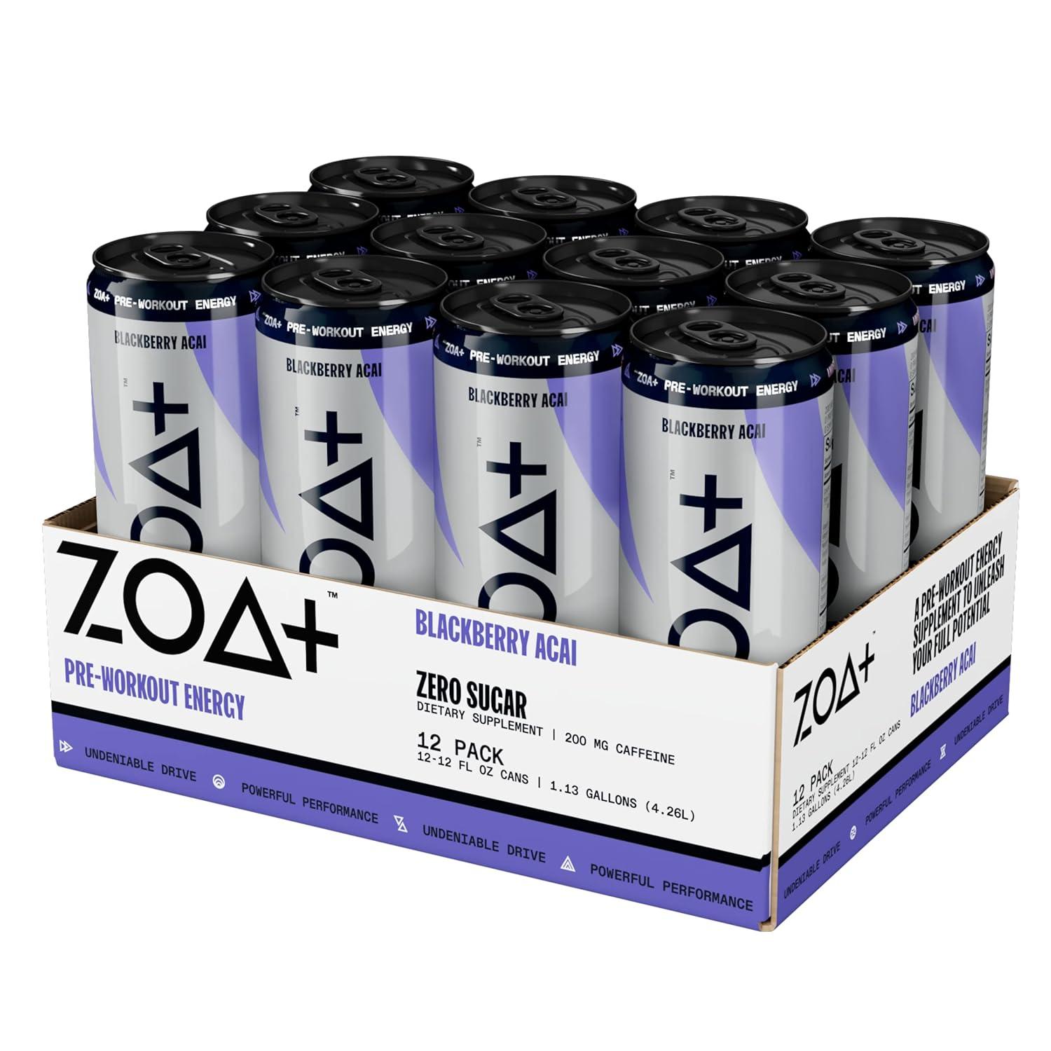 ZOA Plus Sugar-Free Pre-Workout Drink - Nitric Oxide, Vitamins B