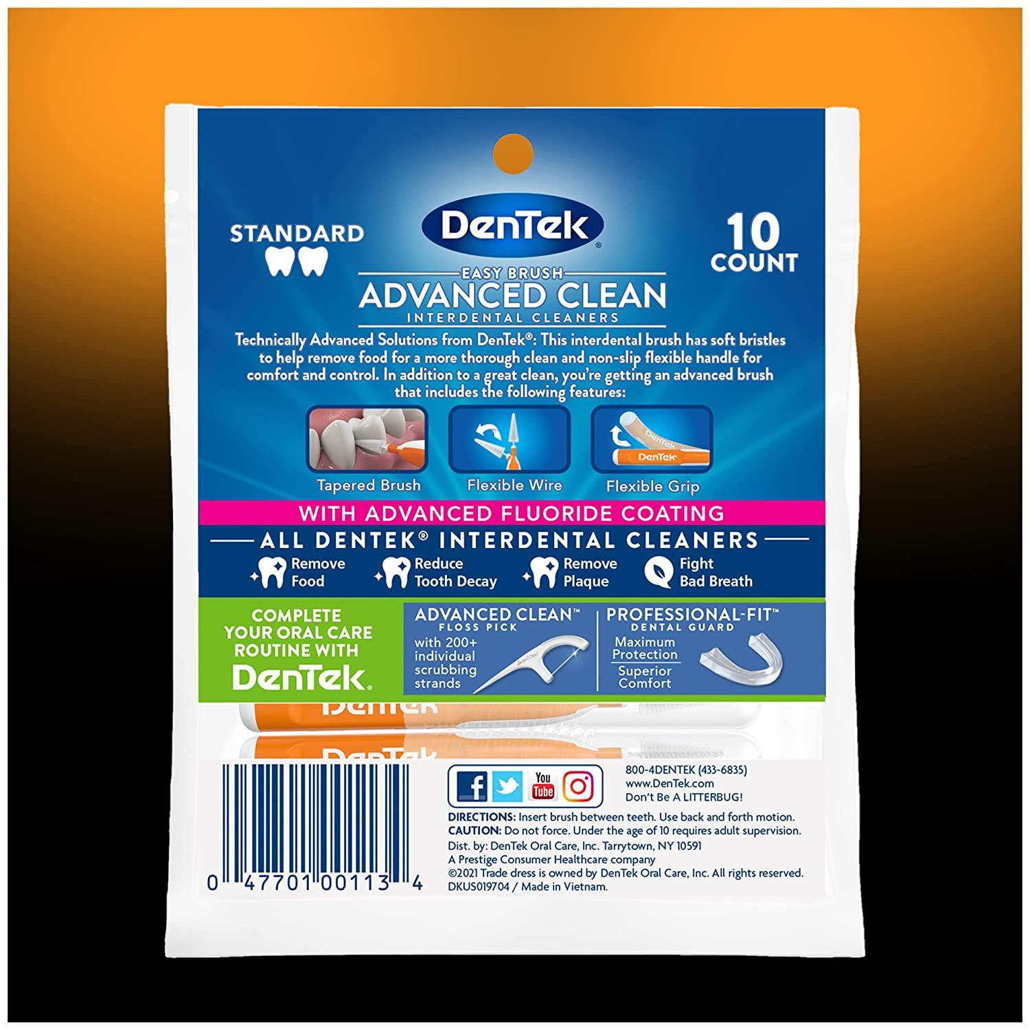 DenTek Easy Brush Advanced Clean Interdental Cleaners Standard 10 Count