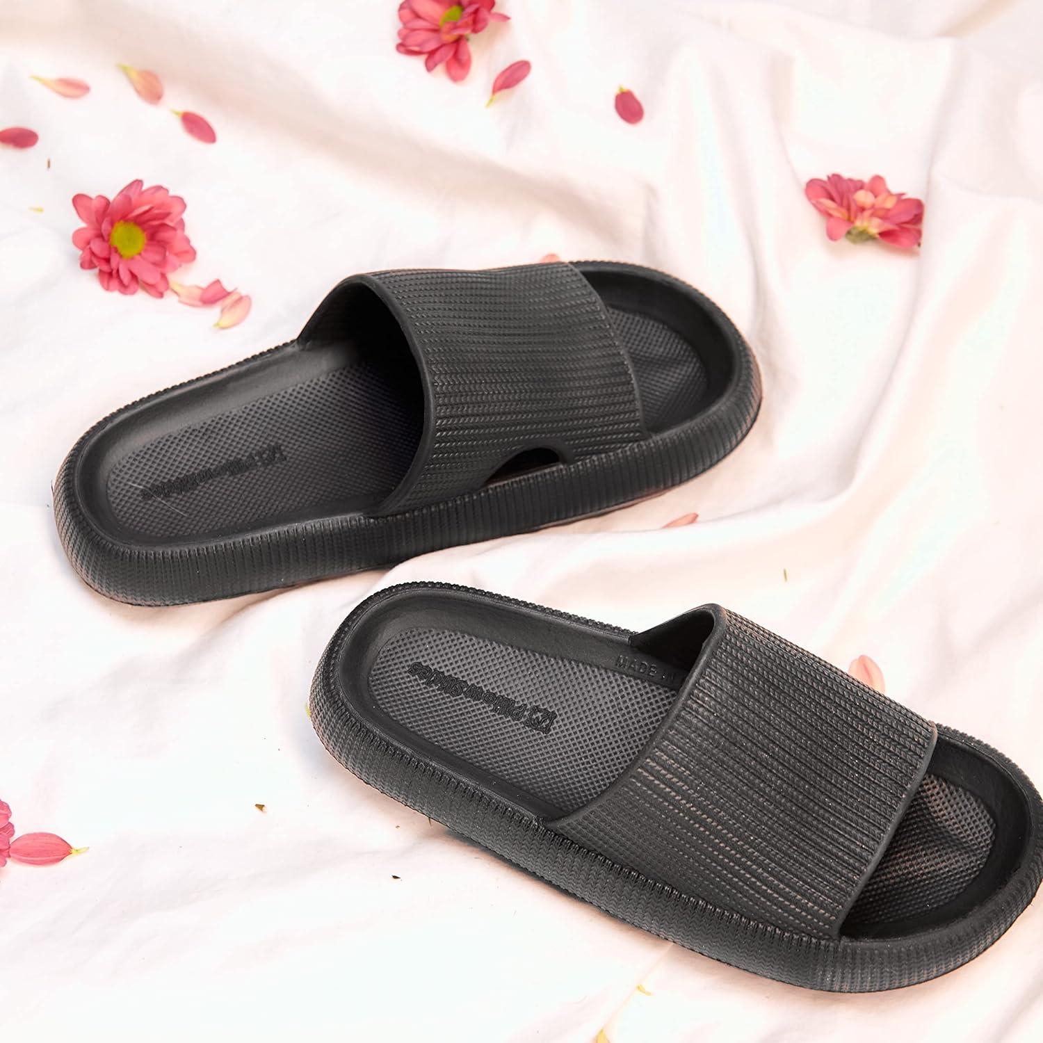  Pillow Slides | Woman's and Men's Slippers | Non-Slip | Thick  Soles | Ergonomically Designed Slides | Indoor & Outdoor Use | Soft Shower