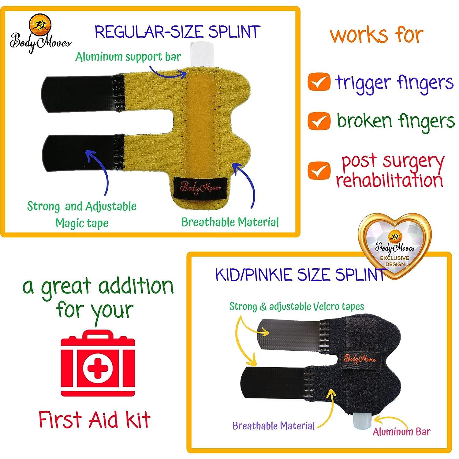 BodyMoves 5 Finger Splints + 1 Pinkie/Kid Splint with Black Pinkie