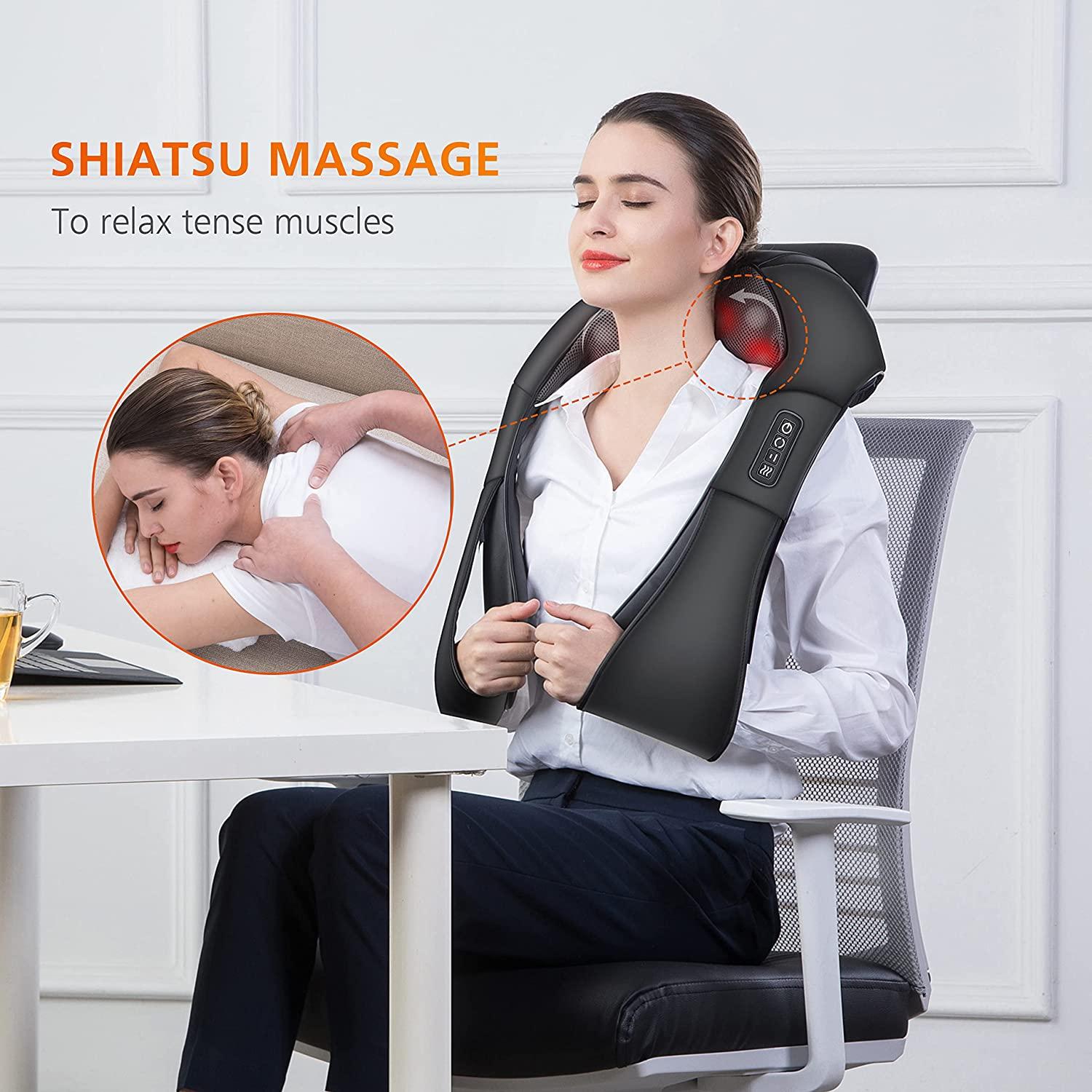 Snailax Shiatsu Neck and Shoulder Massager - Back Massager with Heat, Deep  Kneading Electric Massage Pillow for Neck, Back, Shoulder,Foot,Body Black