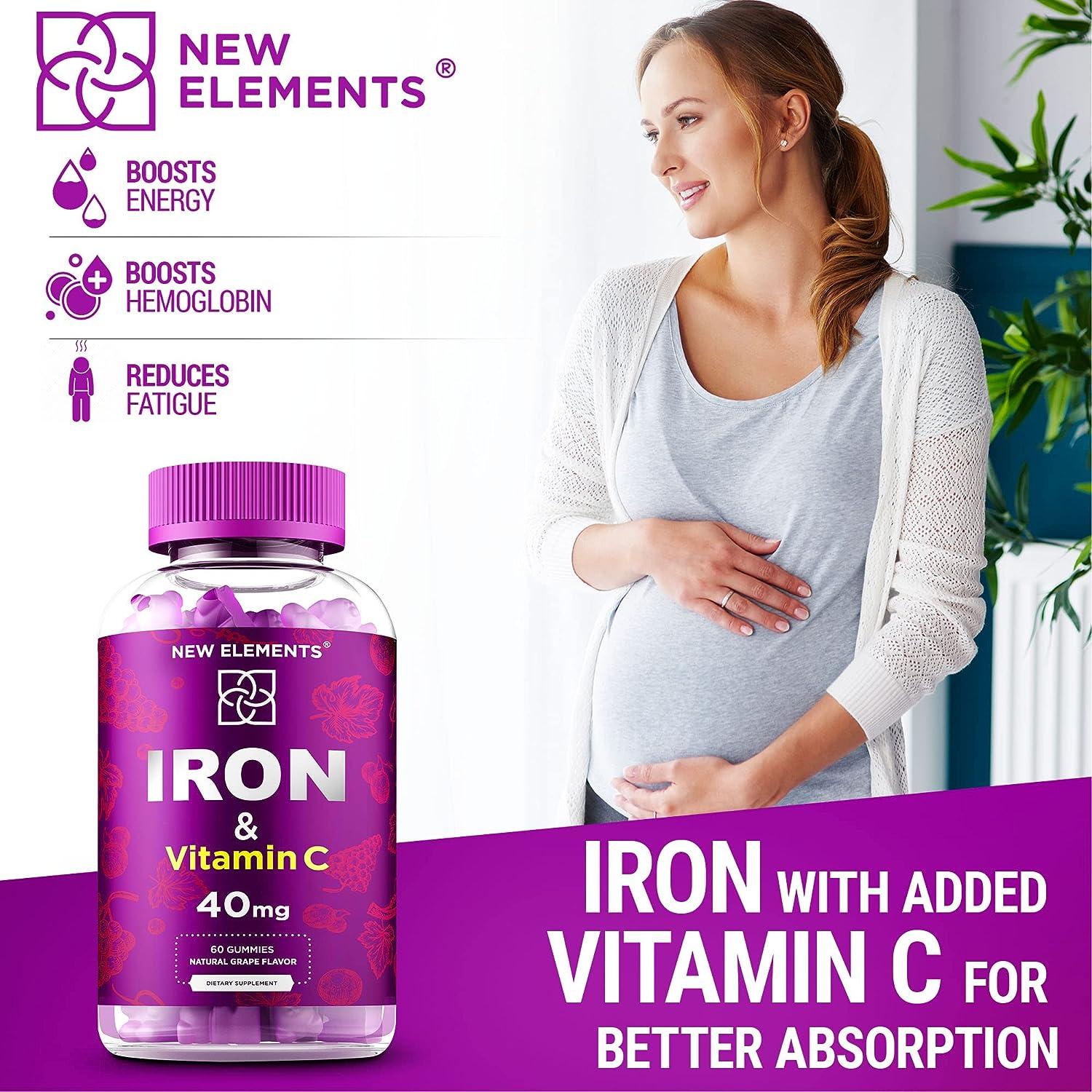Iron Supplement for Women & Men with Vitamin C Iron Gummies for Adults 40mg Iron and 100mg