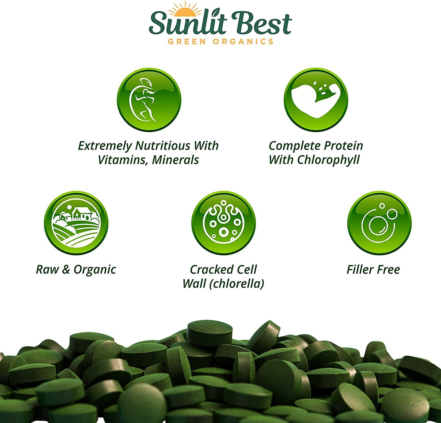 Chlorella Spirulina Cracked Cell Wall, 100 Pure & Clean, Raw NonGMO Green Superfood, Protien
