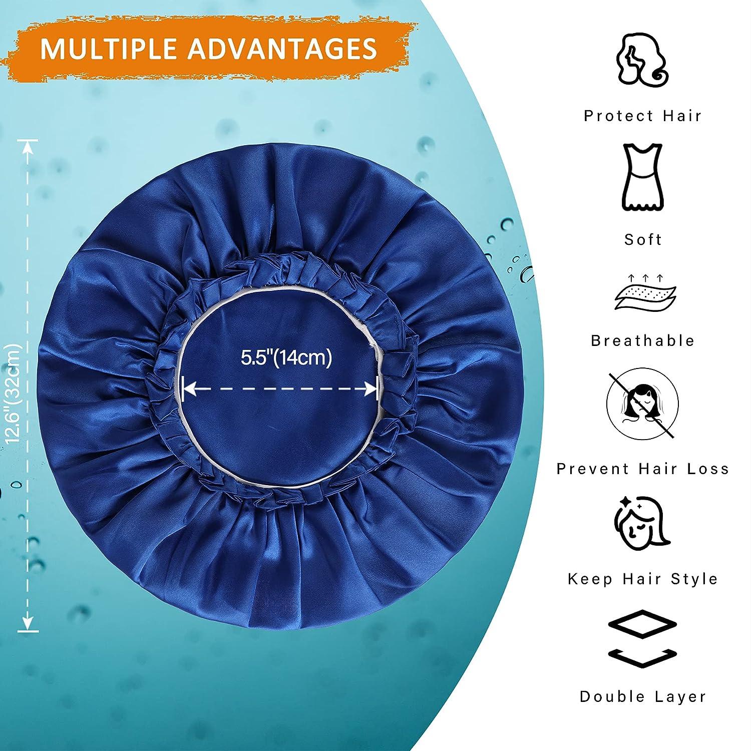 Satin DoubleLayered Sleep for Women Blue Satin Night Cap with Premium Elastic Band