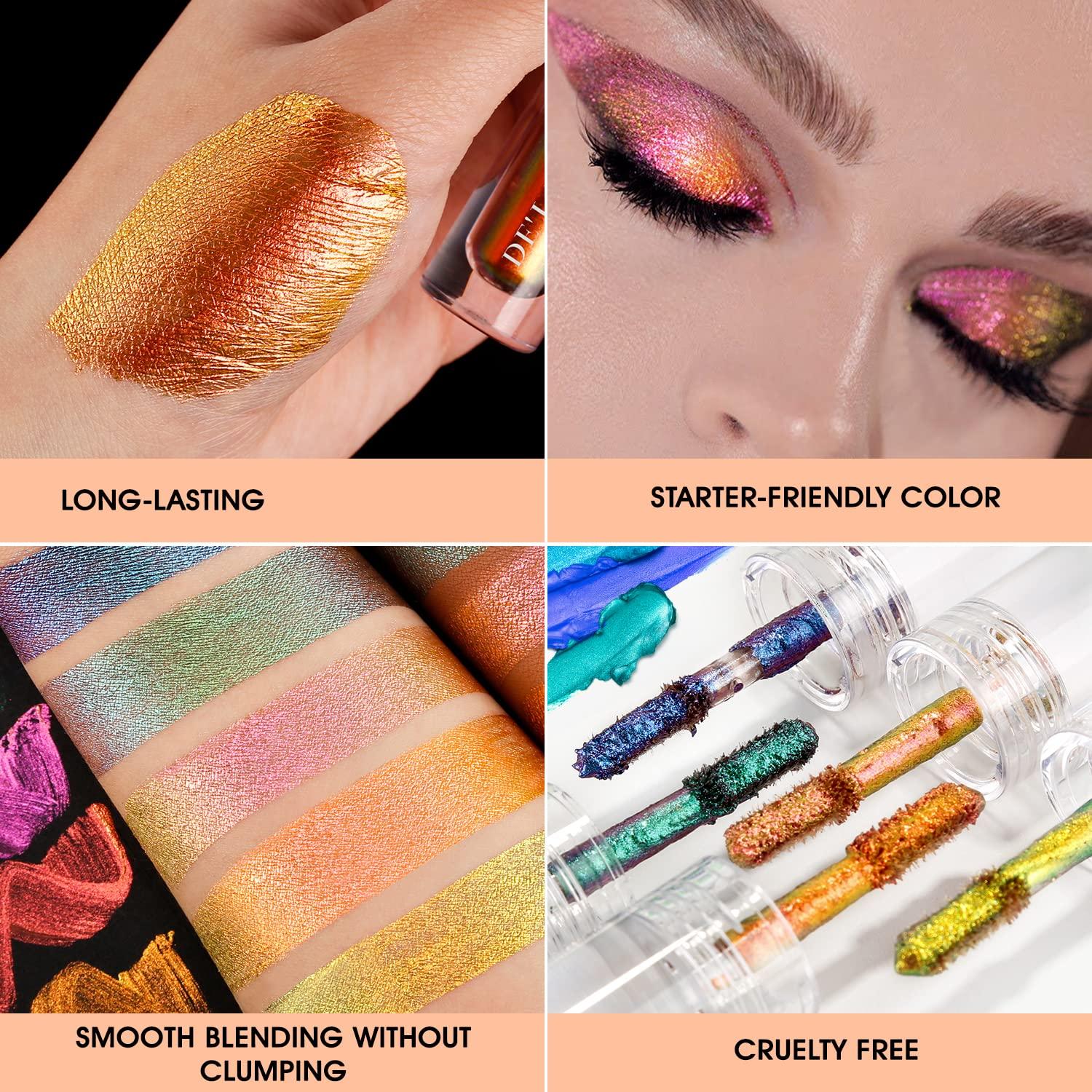 DE'LANCI Liquid Glitter Eyeshadow Intense Multicolor Shifting Orange Eyeshadow  Long-lasting With No Crease Highly Pigment Multichrome Shimmer Eyeshadow  Makeup 1.6g (02 BRONZE)