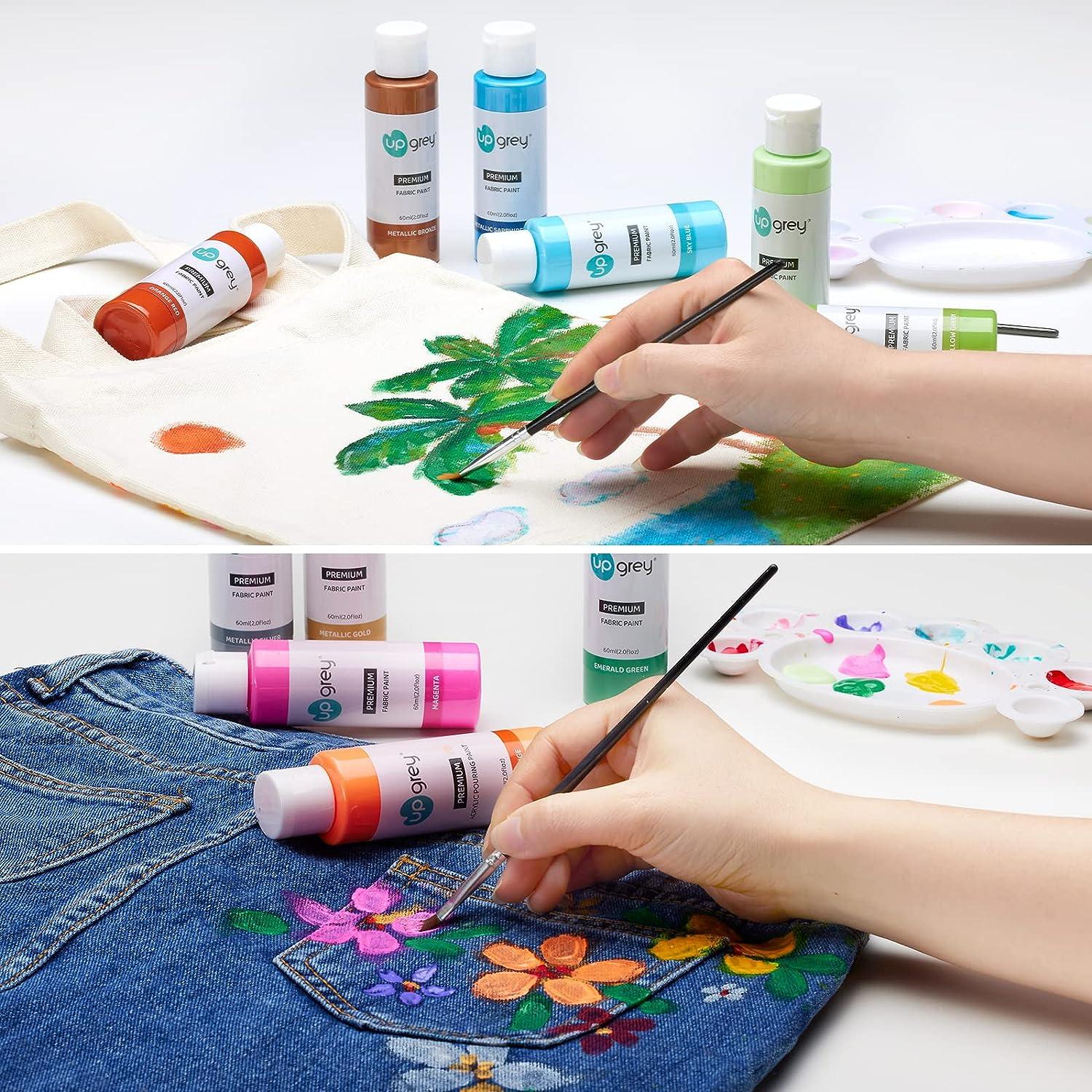 COLORFUL Fabric Paint Set for Clothes with 6 Brushes, 1 Palette, 12 Colors Permanent  Textile Puffy Paint Kit for Shoes, Canvas
