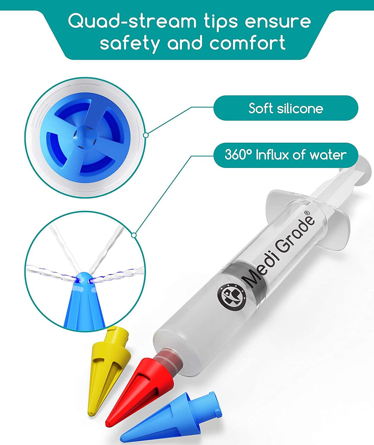 Medi Grade Ear Wax Remover Syringe Kit Gentle Ear Cleaner with Soft QuadStream Tips Natural