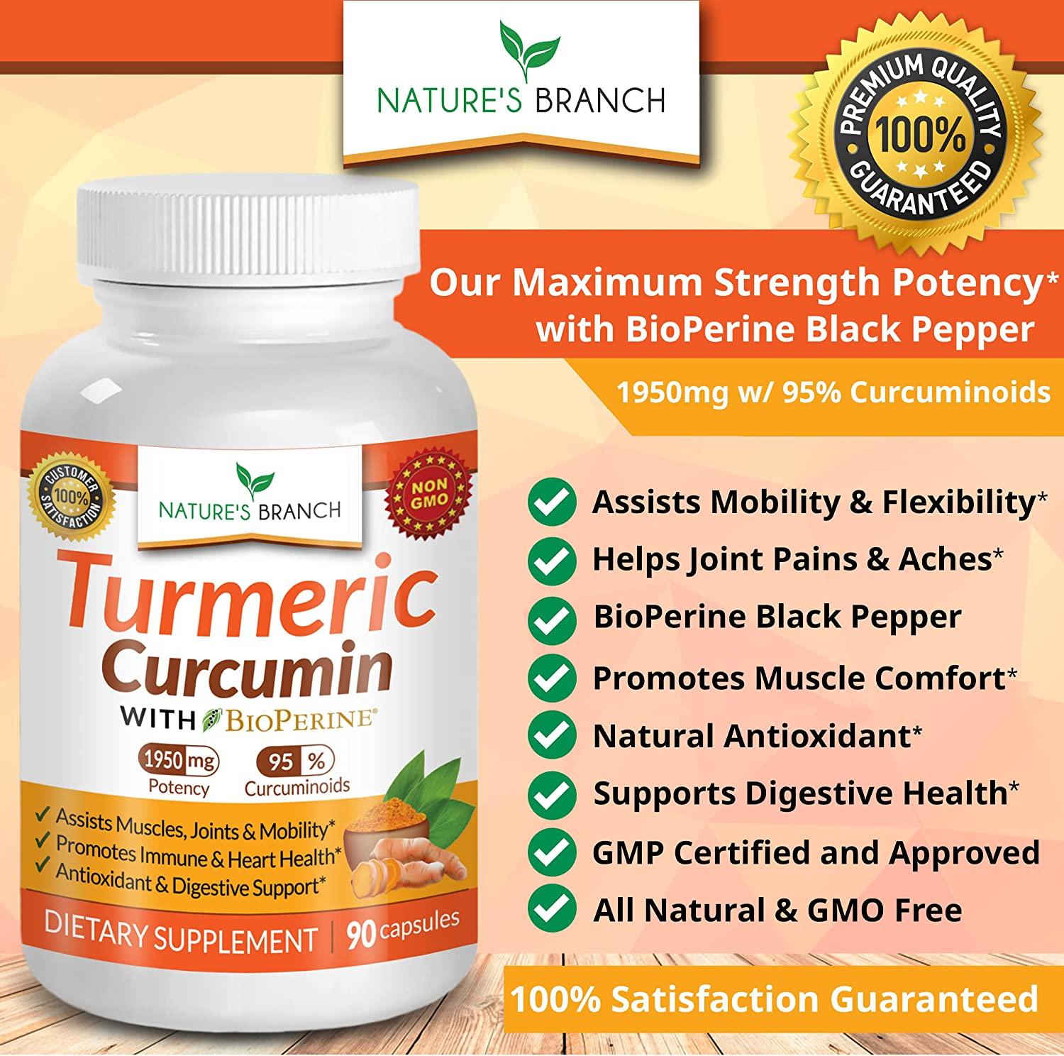 Extra Strength Turmeric Curcumin with BioPerine 1950mg Black Pepper