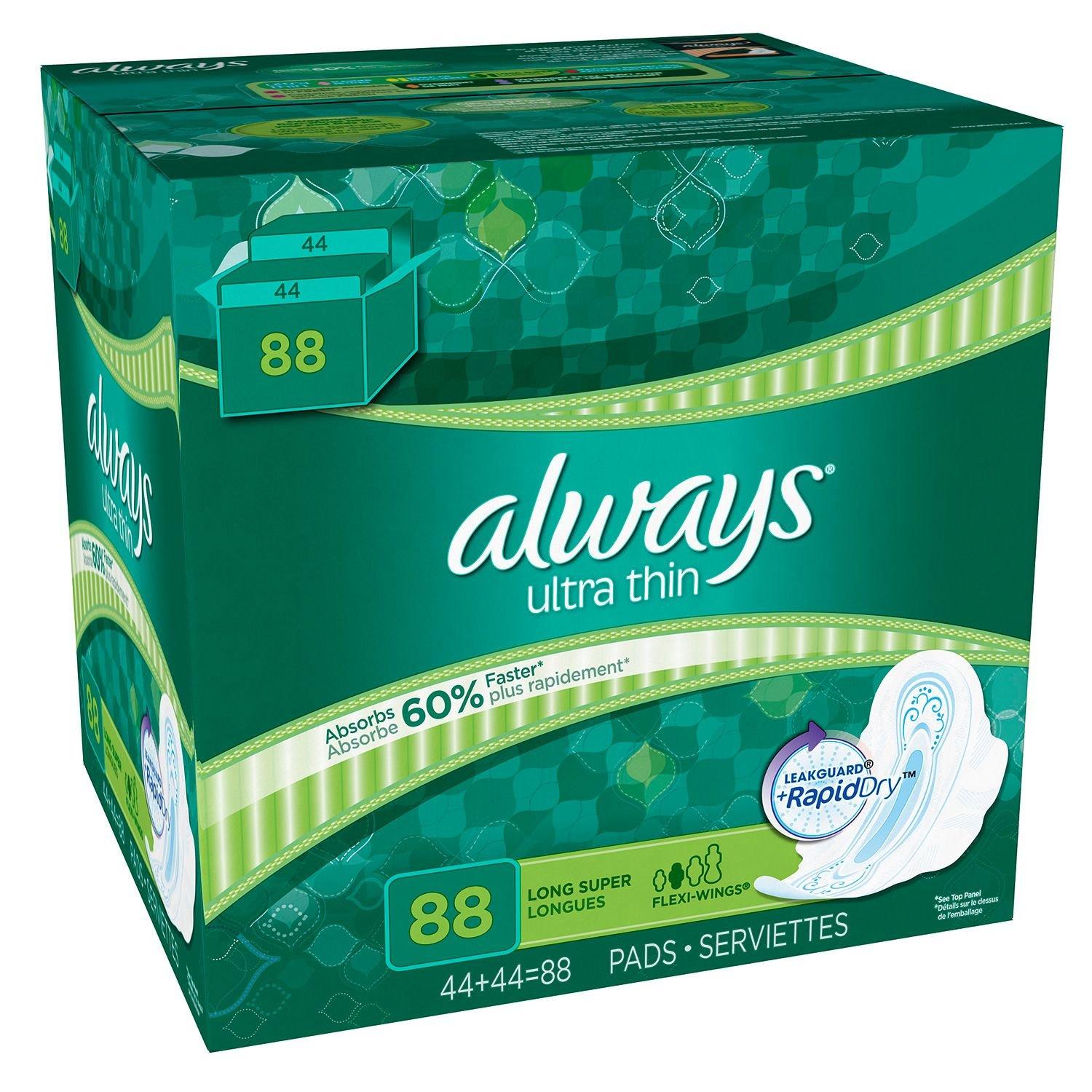 Always Ultra Thin Long Super Pads with Wings 88 ct.