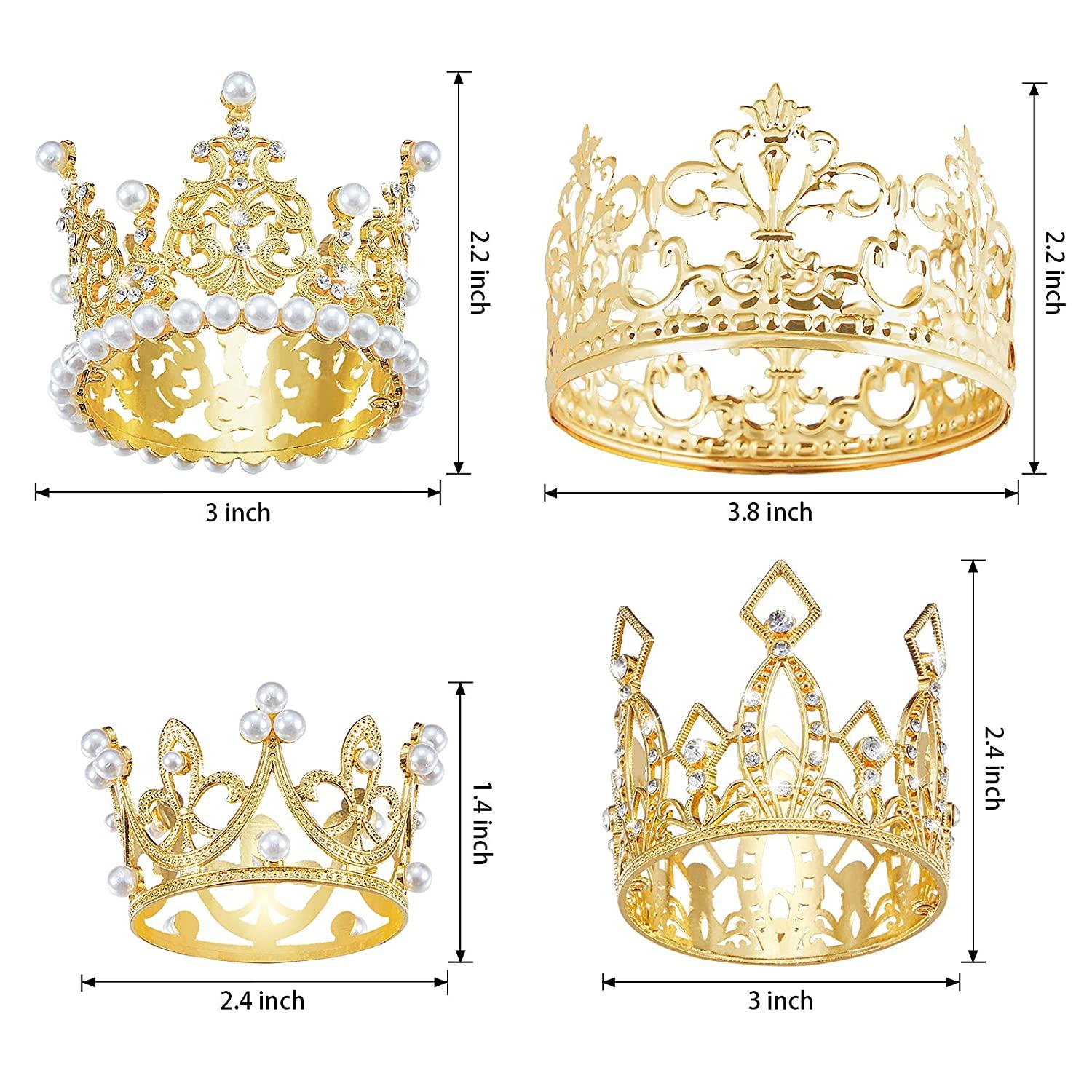 Crown Cake Topper Set Gold Crystal Pearl Mini Tiara for Birthday