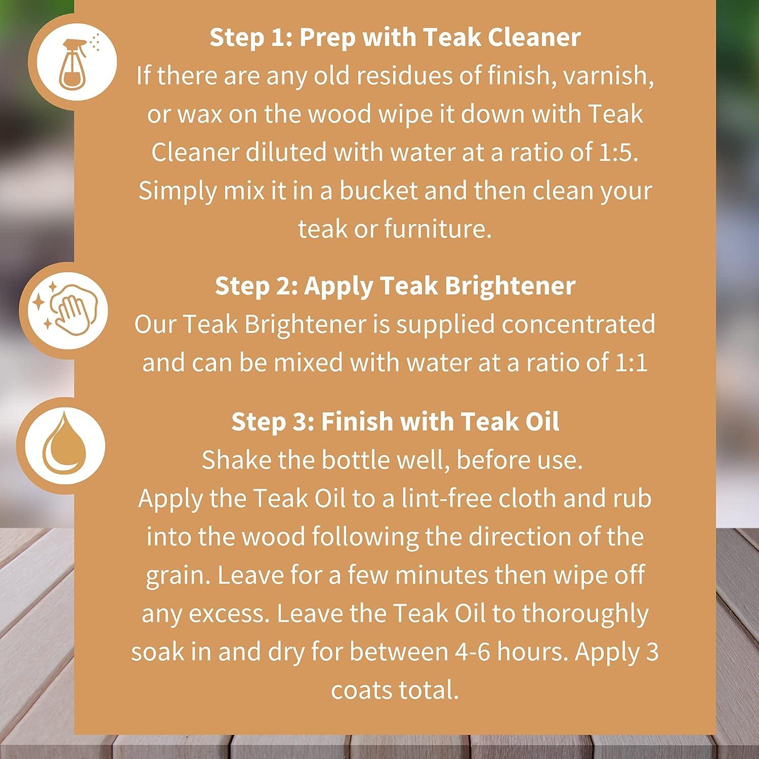 Furniture Clinic Teak Care Kit Teak Oil, Cleaner & Brightener to