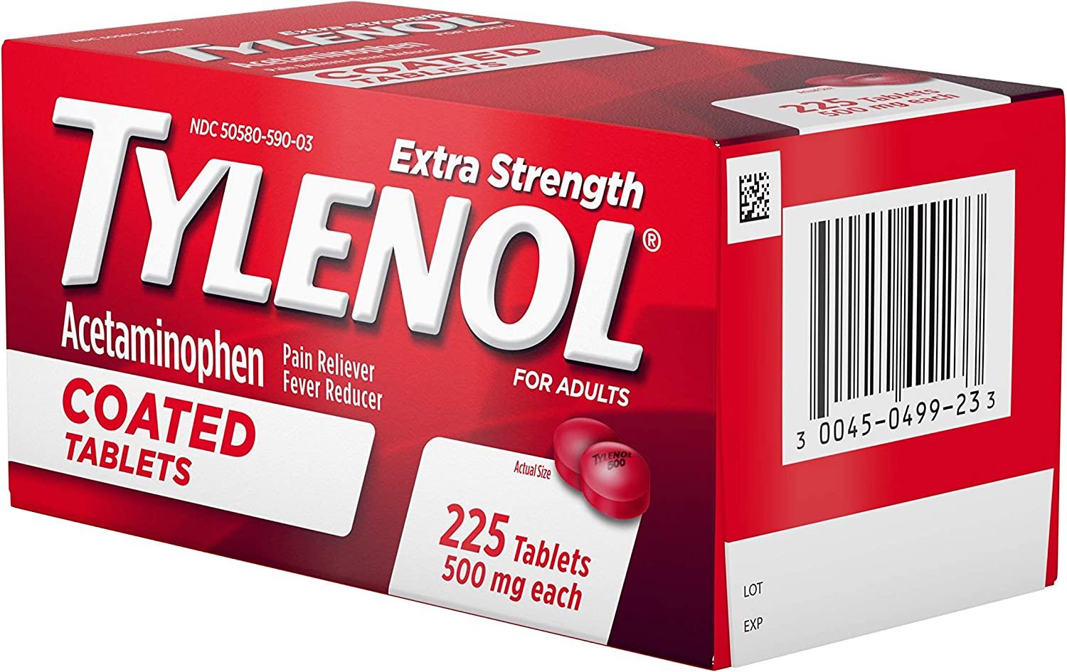 Tylenol Extra Strength Coated Tablets Acetaminophen Adult Pain Relief