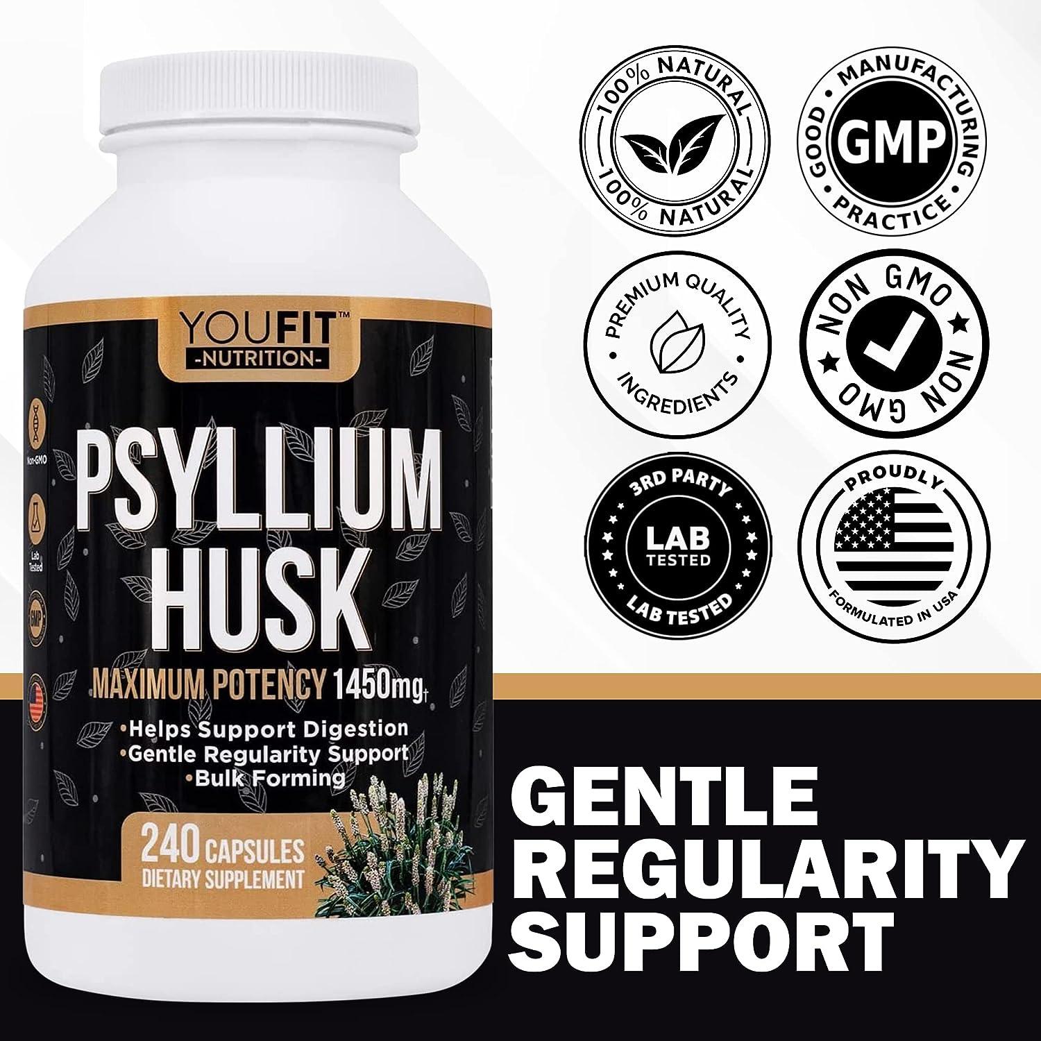 YouFit Nutrition PSYLLIUM Husk Capsules Premium Psyllium Fiber Supplement Promotes