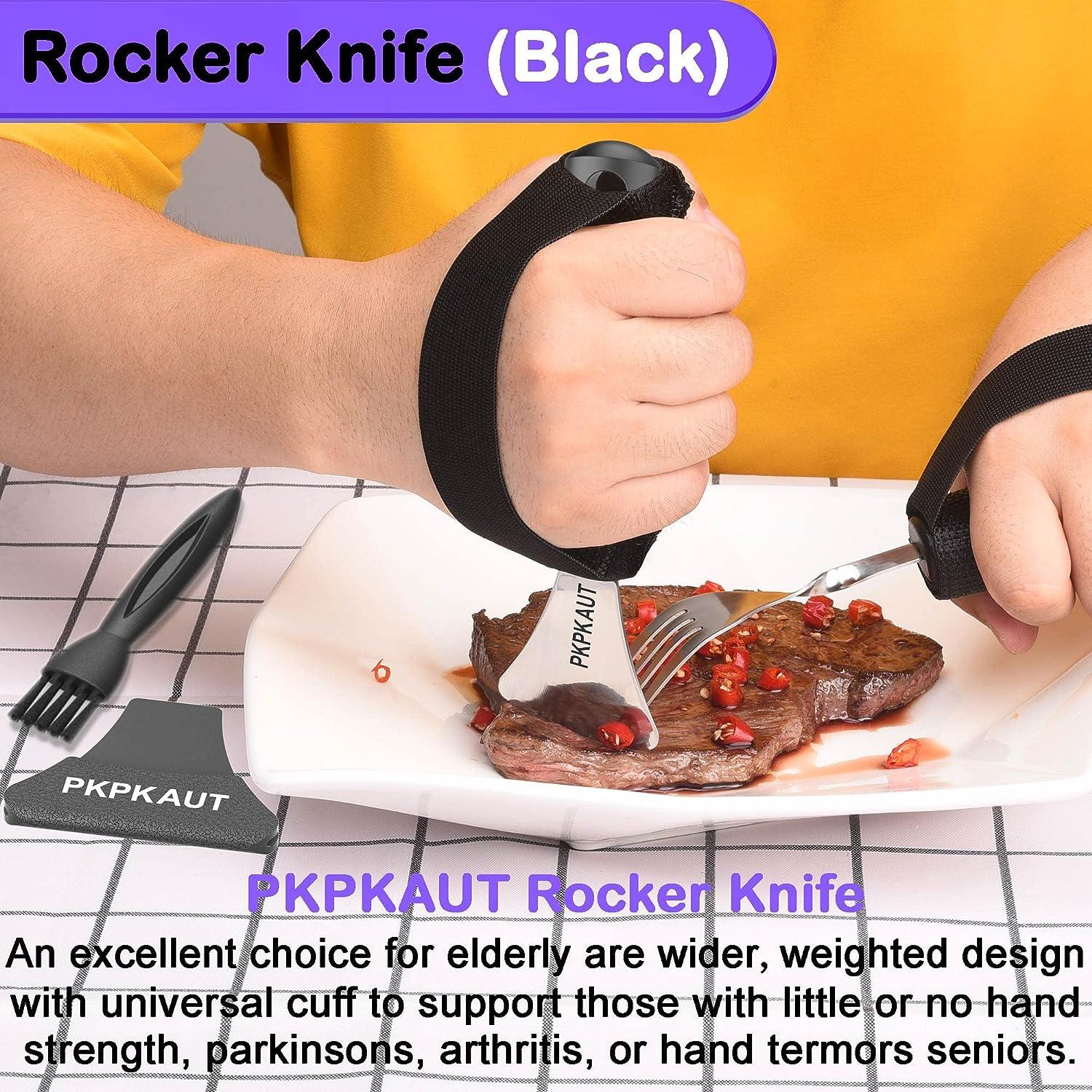 PKPKAUT Weighted Rocker Knife for One Handed Cutting Parkinsons, Rocking  Knife for Disabled Stroke Patients, Adaptive Curved Arthritis Knife for  Handicapped, Disability Aids Steak Knives Sets Rocker Knife (Black)